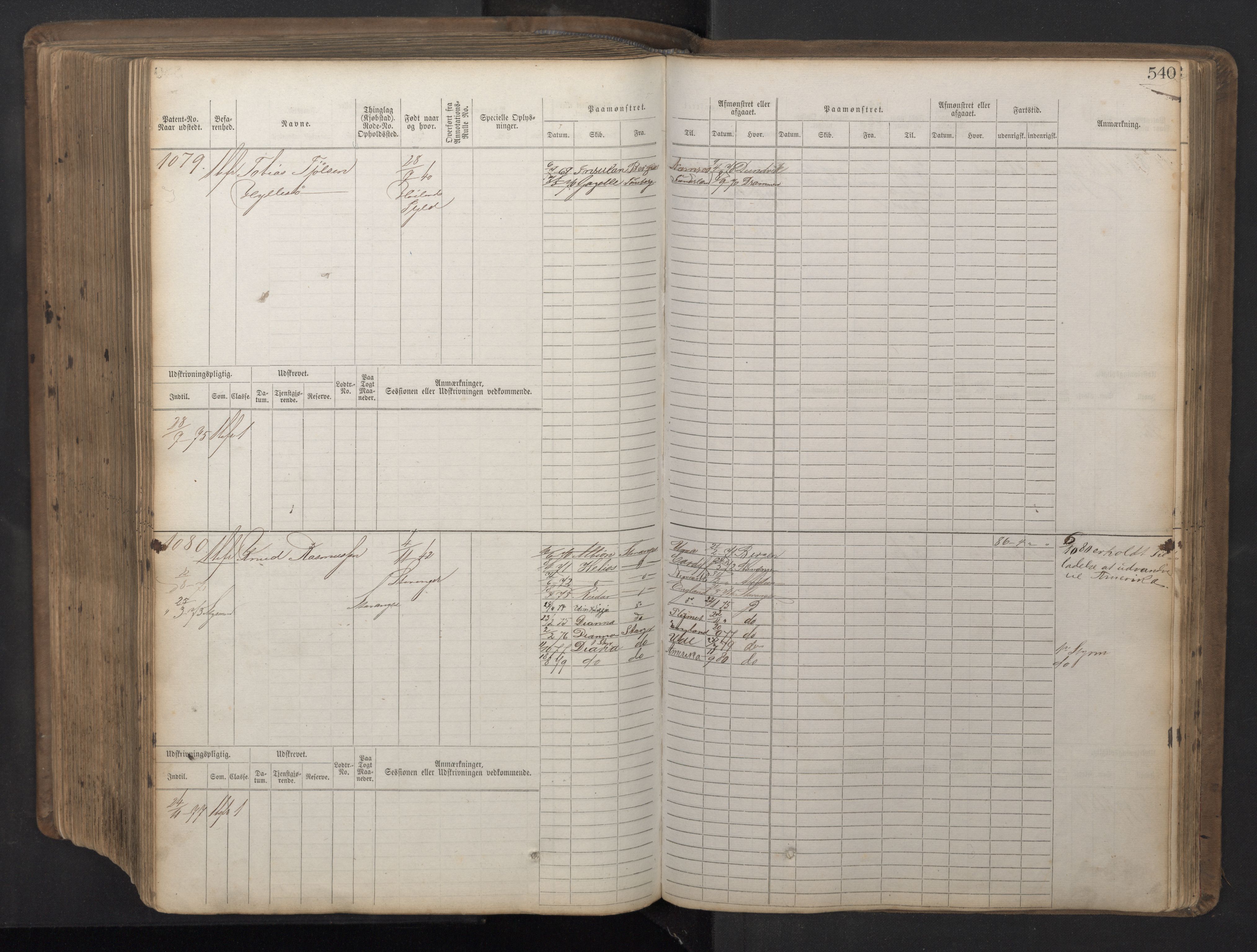 Stavanger sjømannskontor, AV/SAST-A-102006/F/Fb/Fbb/L0016: Sjøfartshovedrulle patnentnr. 1-1202 (dublett), 1869, p. 540