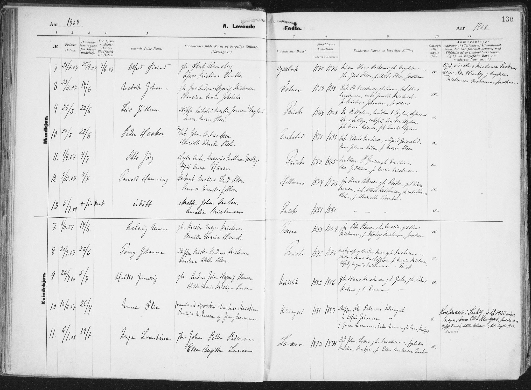 Ministerialprotokoller, klokkerbøker og fødselsregistre - Nordland, AV/SAT-A-1459/849/L0696: Parish register (official) no. 849A08, 1898-1910, p. 130