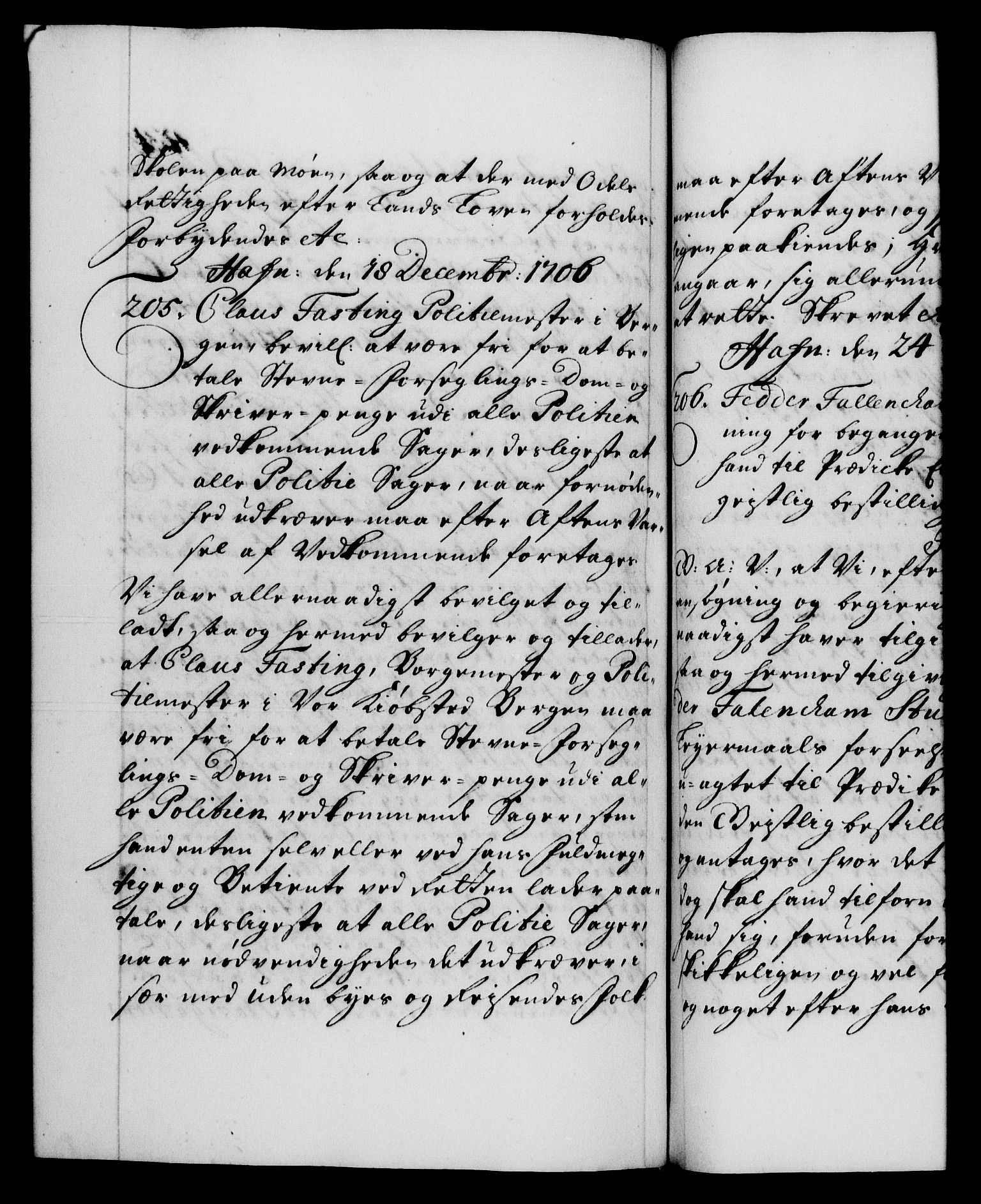 Danske Kanselli 1572-1799, AV/RA-EA-3023/F/Fc/Fca/Fcaa/L0019: Norske registre, 1704-1707, p. 433b