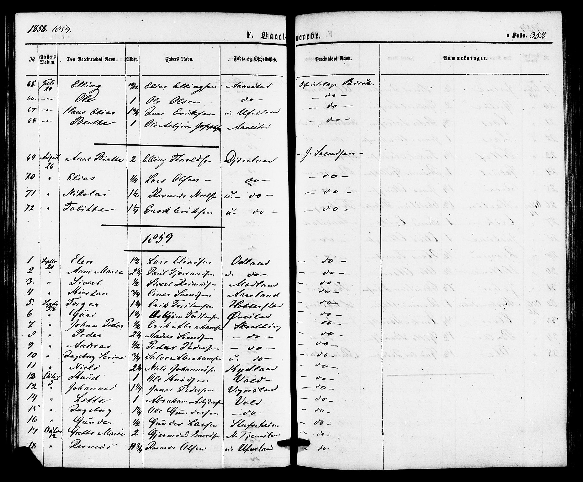 Hå sokneprestkontor, AV/SAST-A-101801/001/30BA/L0009: Parish register (official) no. A 8, 1855-1878, p. 352