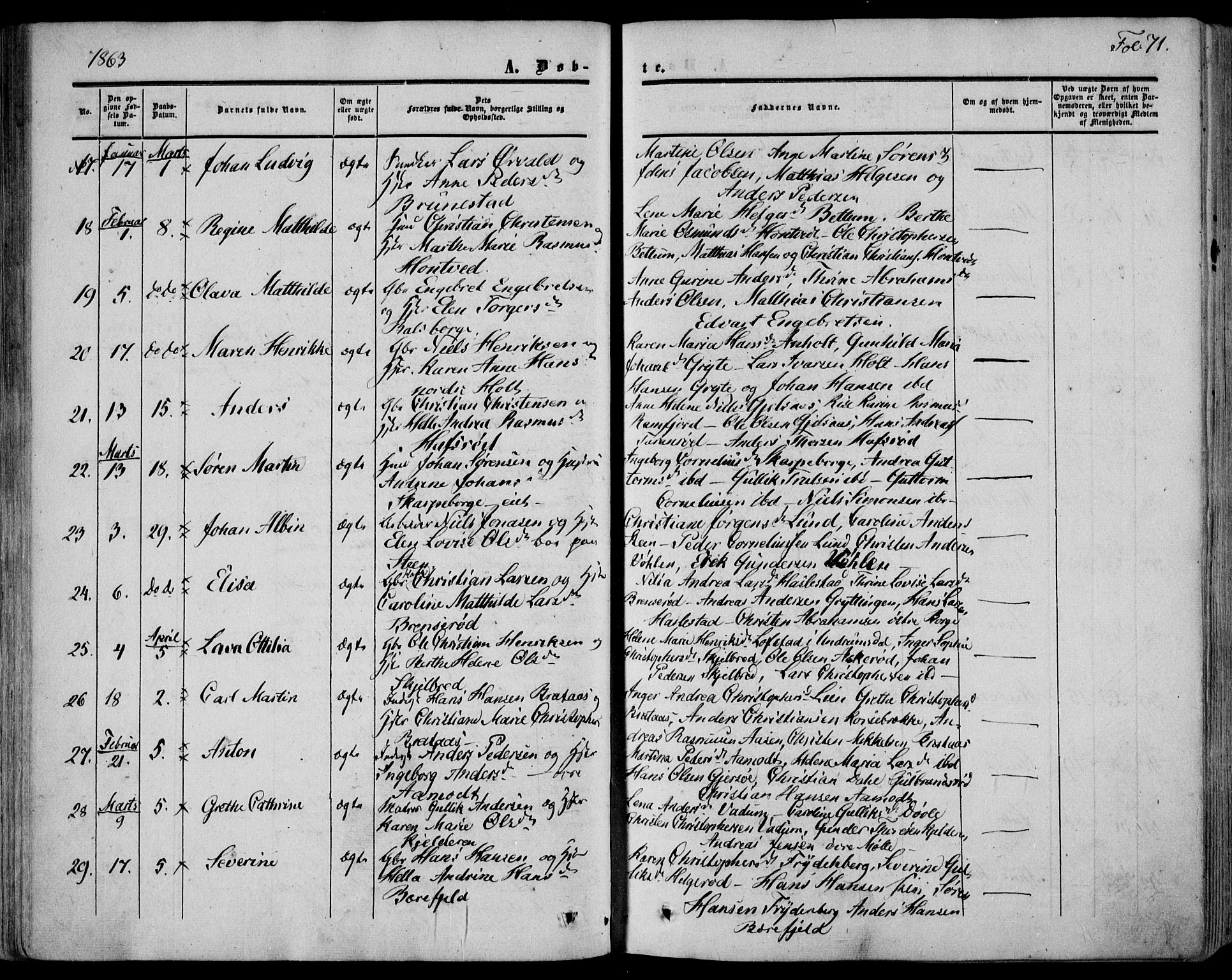 Stokke kirkebøker, AV/SAKO-A-320/F/Fa/L0008: Parish register (official) no. I 8, 1858-1871, p. 71