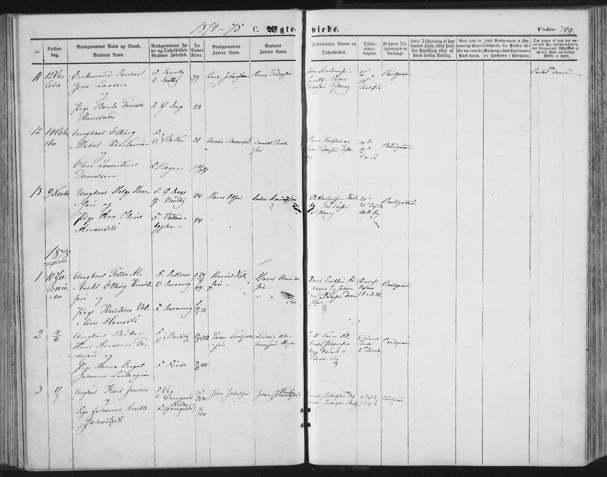 Ministerialprotokoller, klokkerbøker og fødselsregistre - Nordland, SAT/A-1459/847/L0668: Parish register (official) no. 847A08, 1872-1886, p. 189