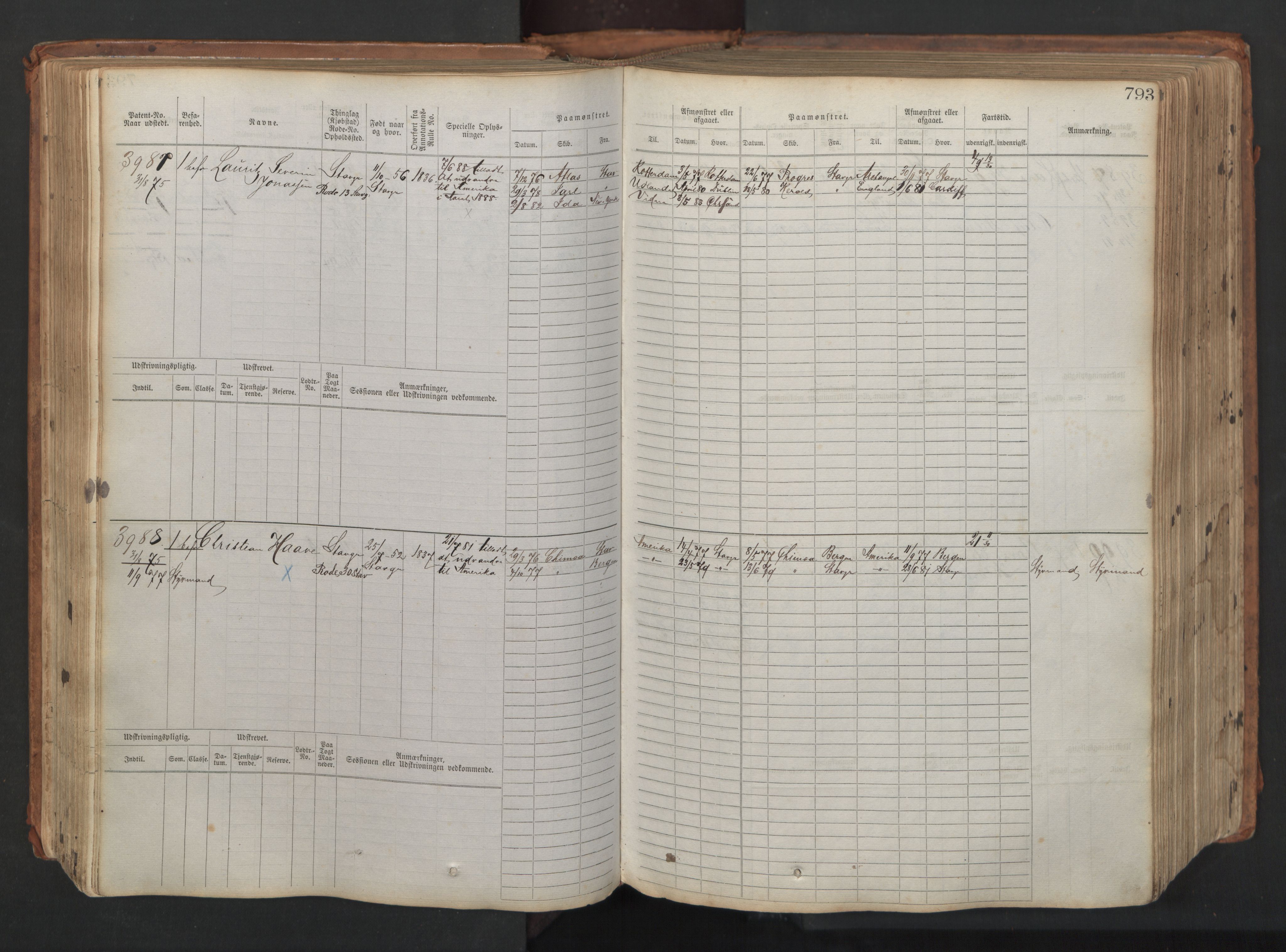 Stavanger sjømannskontor, AV/SAST-A-102006/F/Fb/Fbb/L0008: Sjøfartshovedrulle, patentnr. 3605-4804, 1873, p. 229