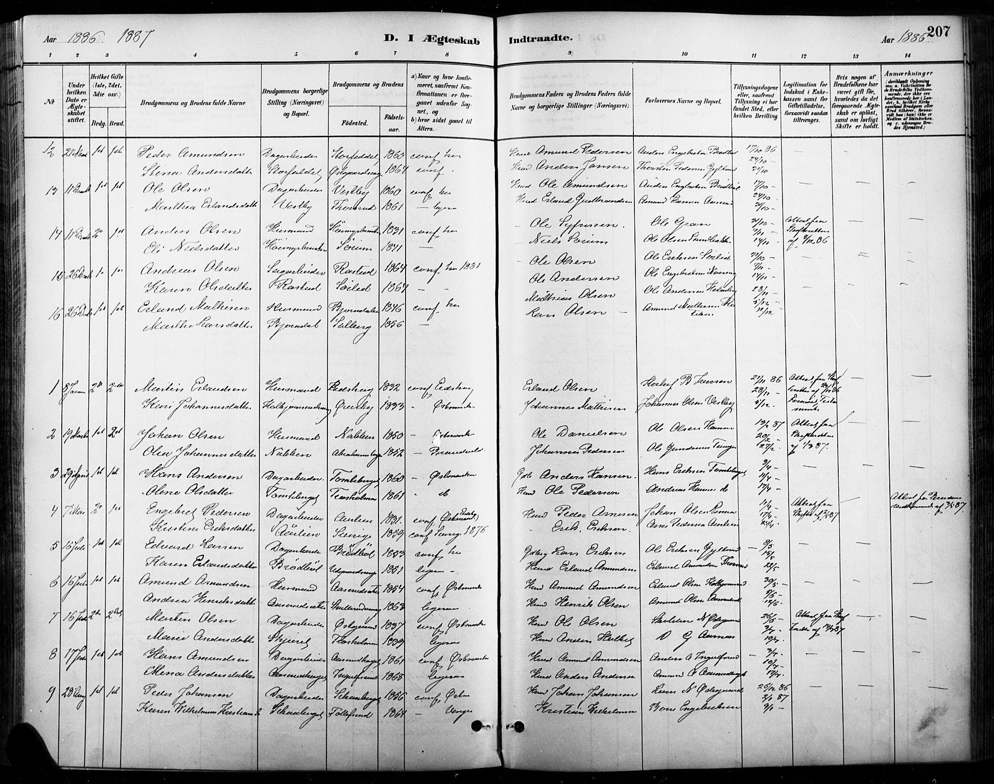 Vinger prestekontor, AV/SAH-PREST-024/H/Ha/Haa/L0015: Parish register (official) no. 15, 1881-1900, p. 207