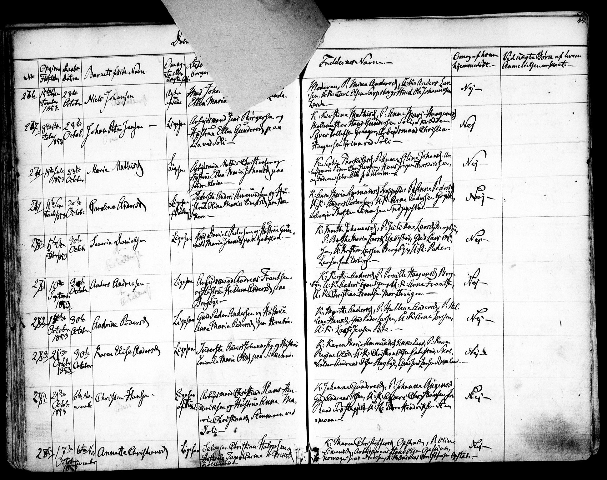 Tune prestekontor Kirkebøker, AV/SAO-A-2007/F/Fa/L0011: Parish register (official) no. 11, 1852-1856, p. 45