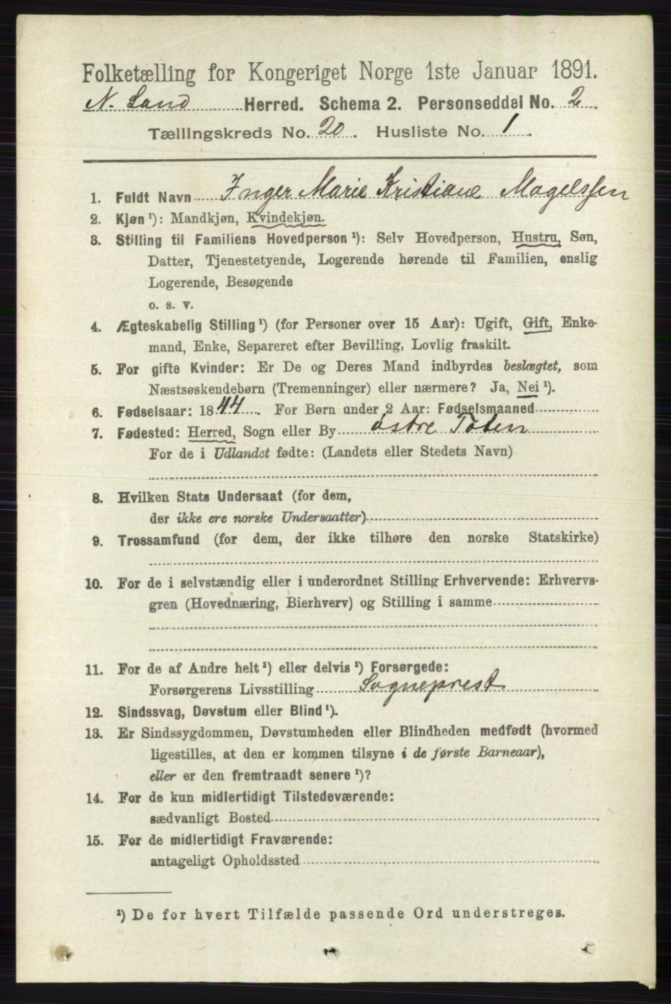 RA, 1891 census for 0538 Nordre Land, 1891, p. 4872