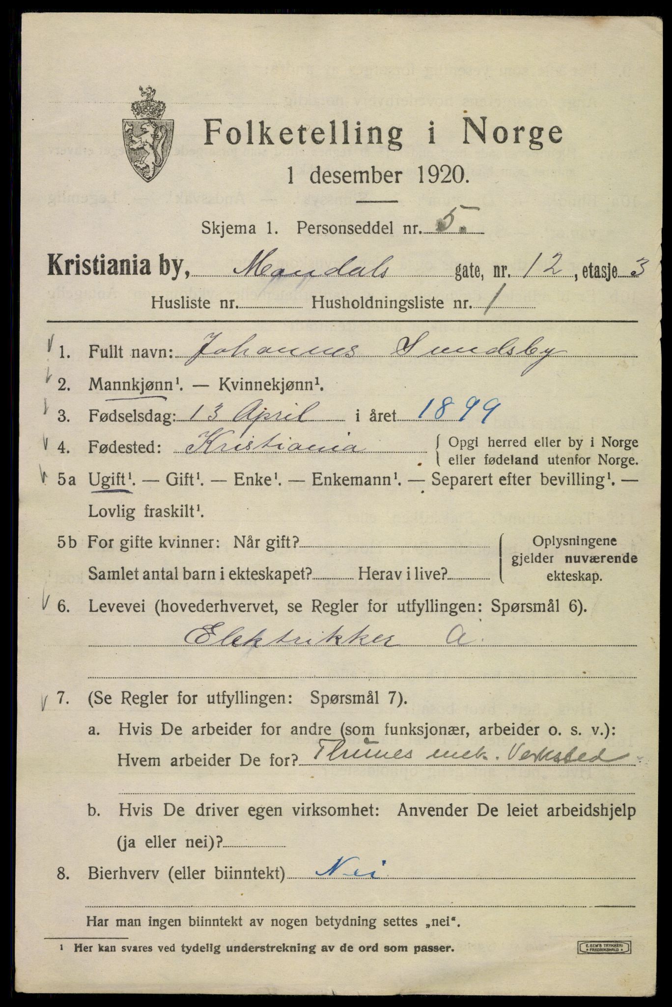 SAO, 1920 census for Kristiania, 1920, p. 374993