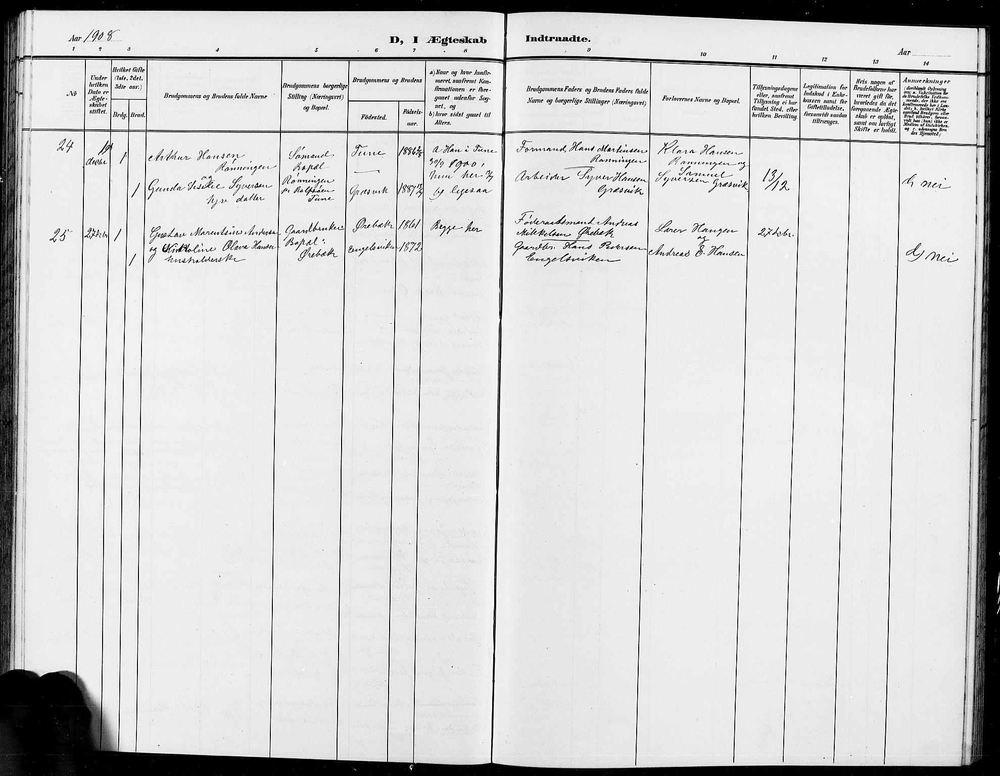 Onsøy prestekontor Kirkebøker, AV/SAO-A-10914/G/Ga/L0002: Parish register (copy) no. I 2, 1903-1909