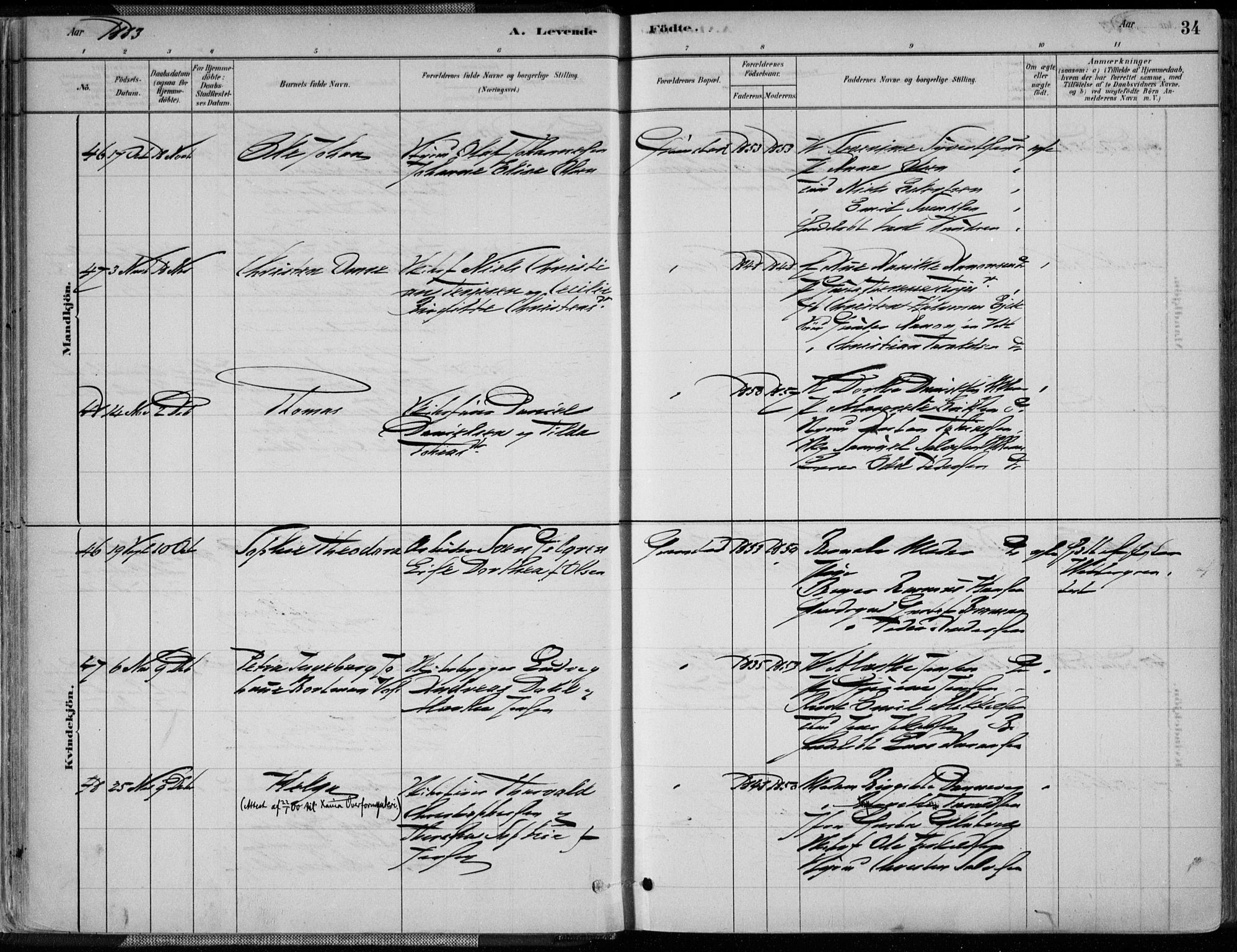 Grimstad sokneprestkontor, AV/SAK-1111-0017/F/Fa/L0003: Parish register (official) no. A 2, 1882-1912, p. 34