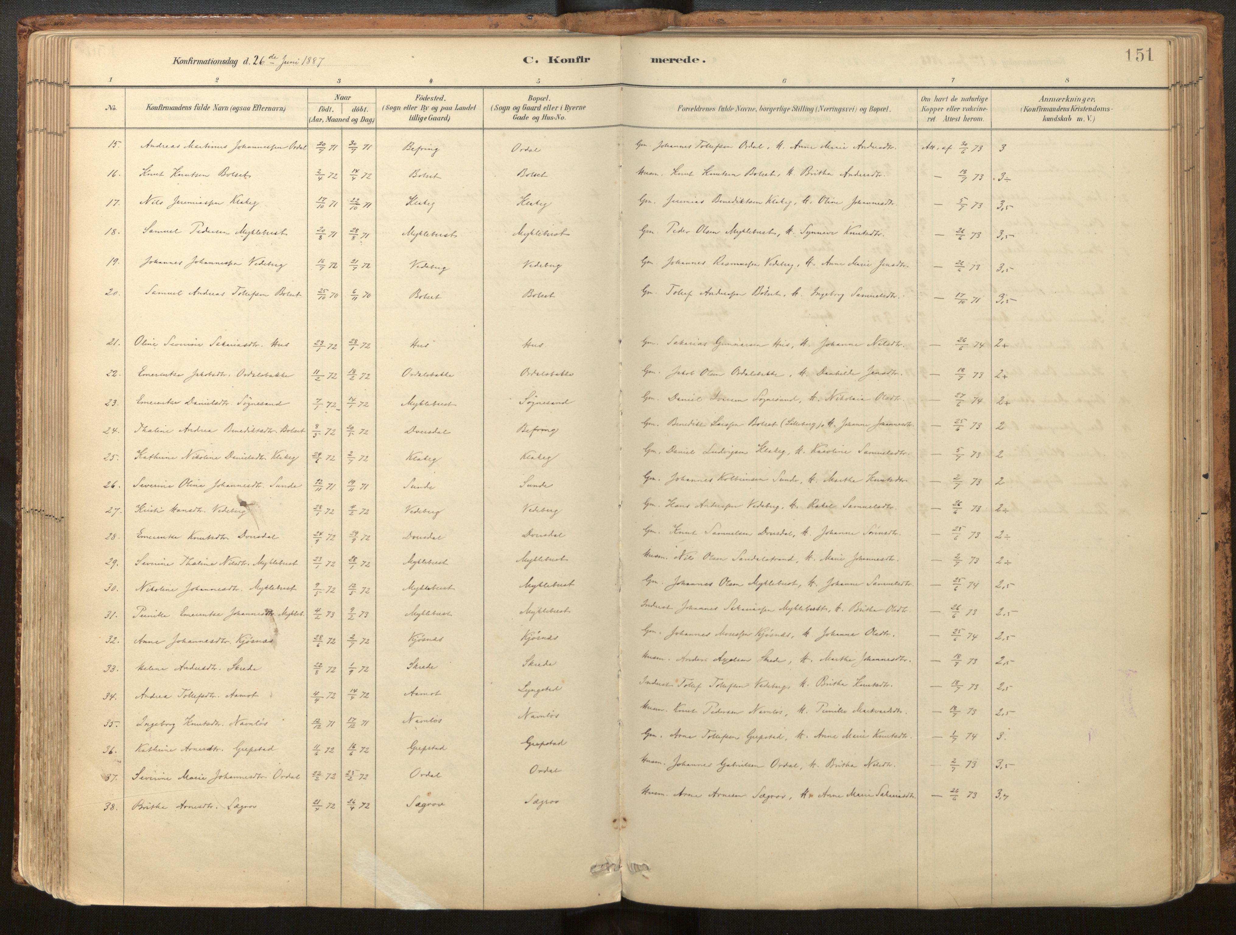 Jølster sokneprestembete, SAB/A-80701/H/Haa/Haac/L0001: Parish register (official) no. C 1, 1882-1928, p. 151