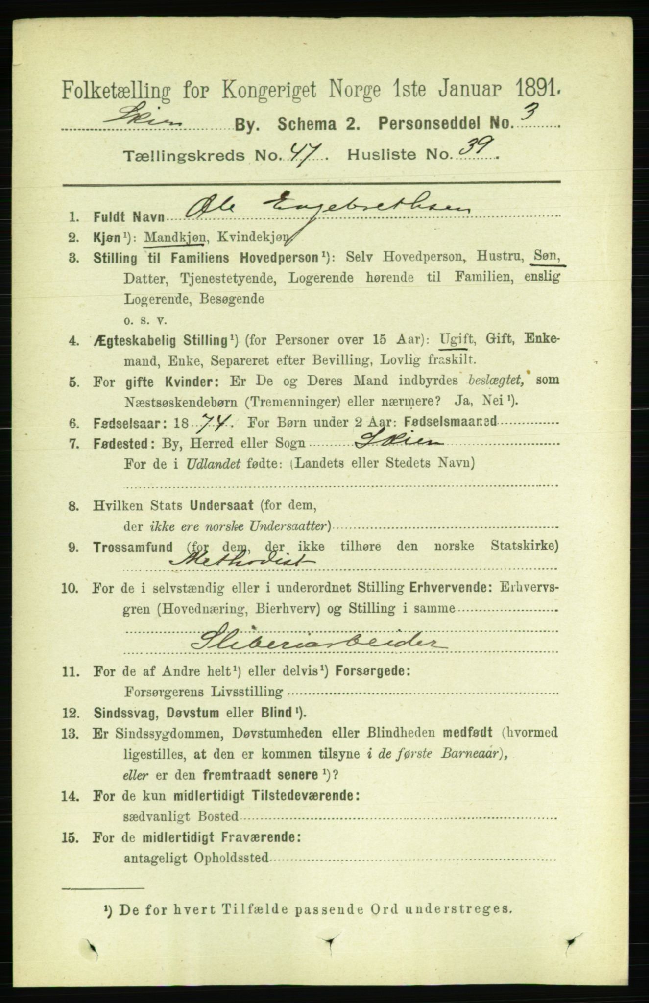 RA, 1891 census for 0806 Skien, 1891, p. 9544