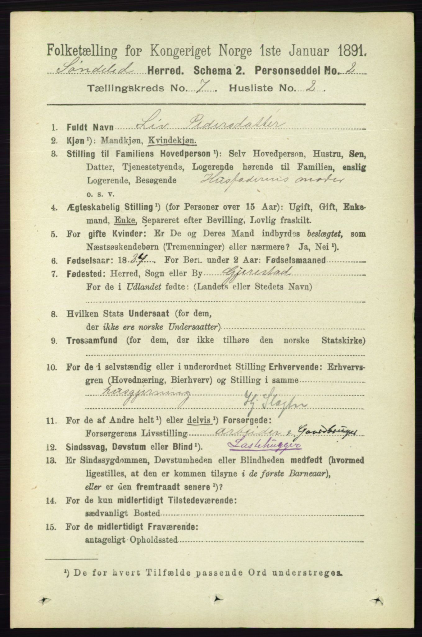 RA, 1891 census for 0913 Søndeled, 1891, p. 2339