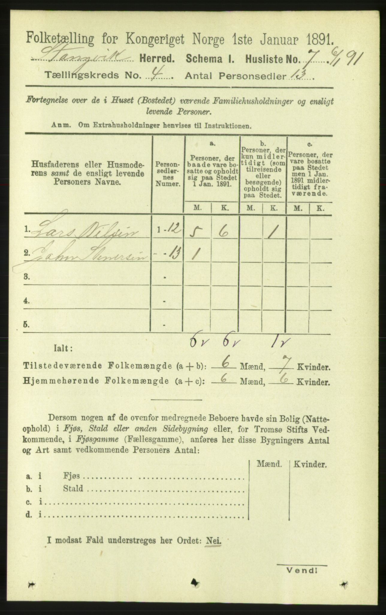 RA, 1891 census for 1564 Stangvik, 1891, p. 1530