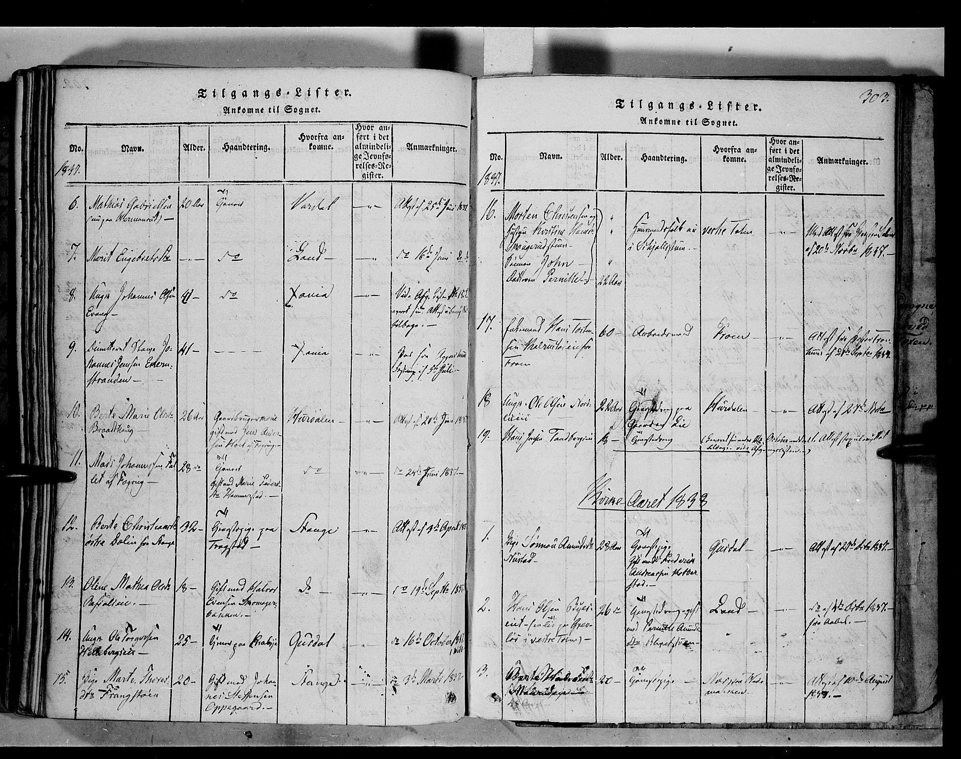 Østre Toten prestekontor, SAH/PREST-104/H/Ha/Haa/L0001: Parish register (official) no. 1, 1828-1839, p. 303