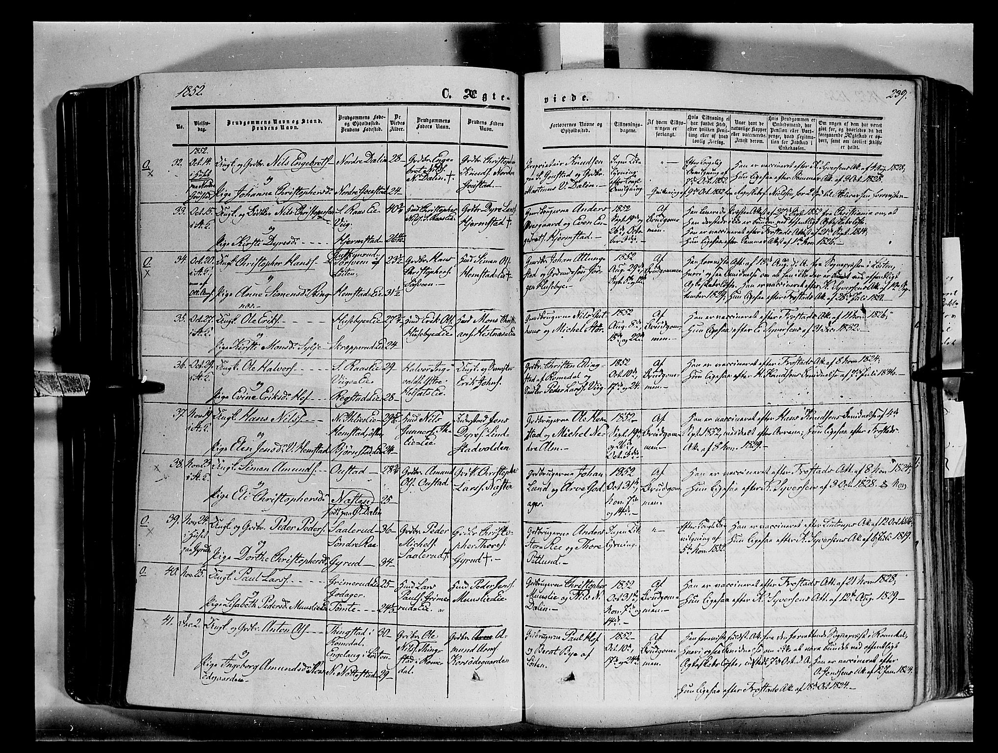 Stange prestekontor, SAH/PREST-002/K/L0012: Parish register (official) no. 12, 1852-1862, p. 239