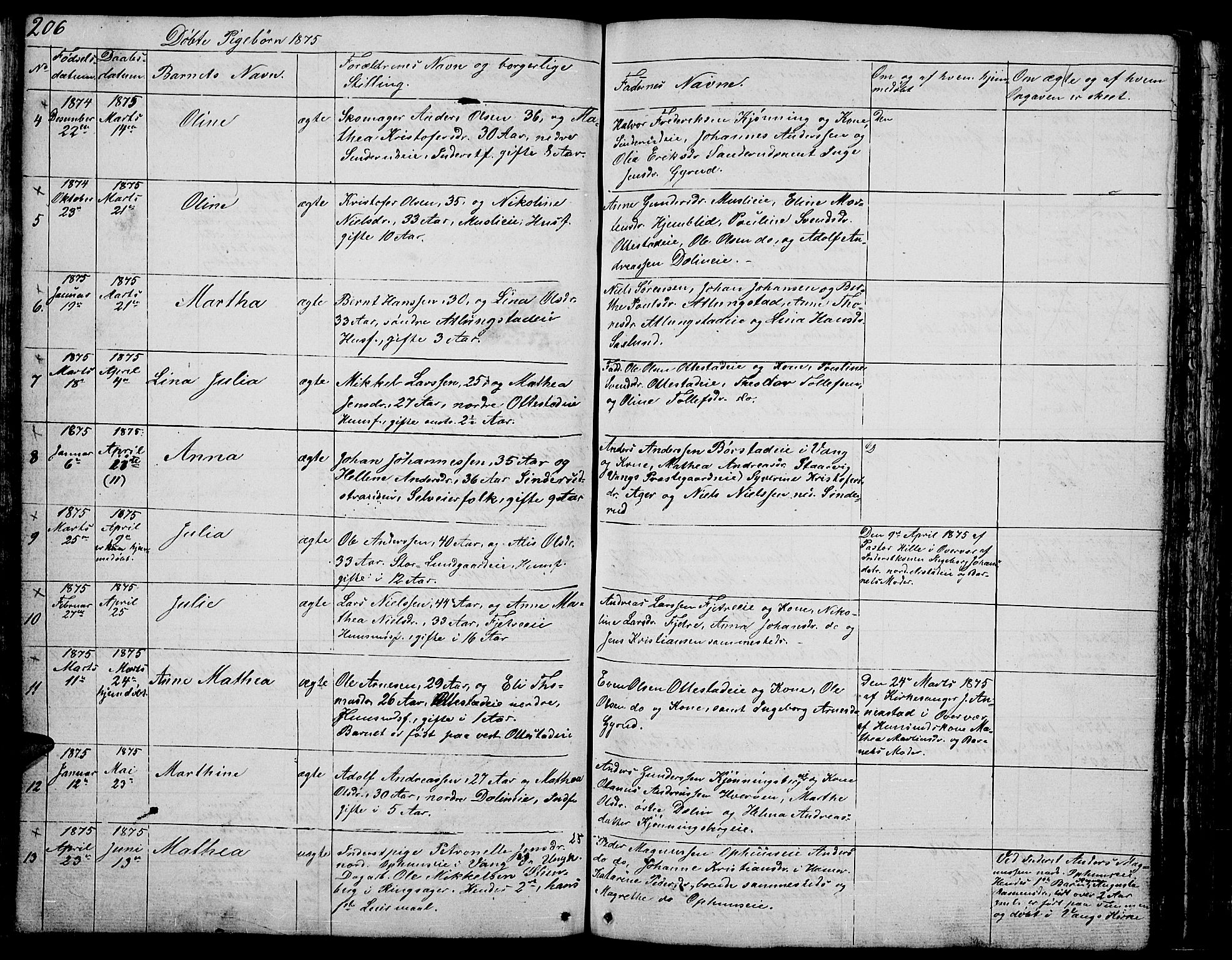 Stange prestekontor, AV/SAH-PREST-002/L/L0002: Parish register (copy) no. 2, 1838-1879, p. 206