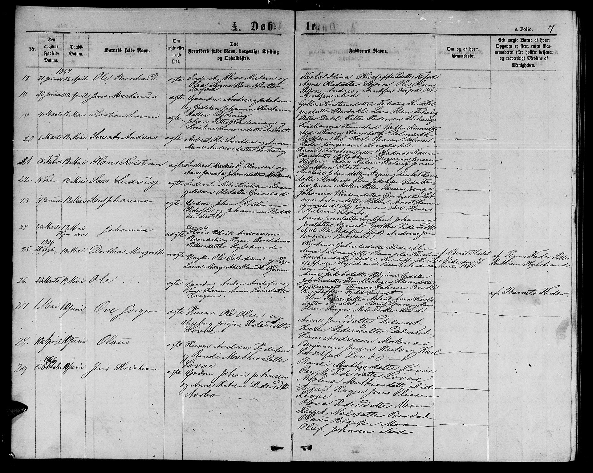 Ministerialprotokoller, klokkerbøker og fødselsregistre - Sør-Trøndelag, AV/SAT-A-1456/655/L0686: Parish register (copy) no. 655C02, 1866-1879, p. 7