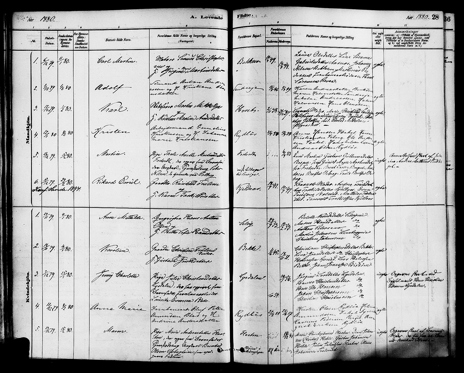 Sande Kirkebøker, AV/SAKO-A-53/F/Fa/L0006: Parish register (official) no. 6, 1878-1888, p. 28