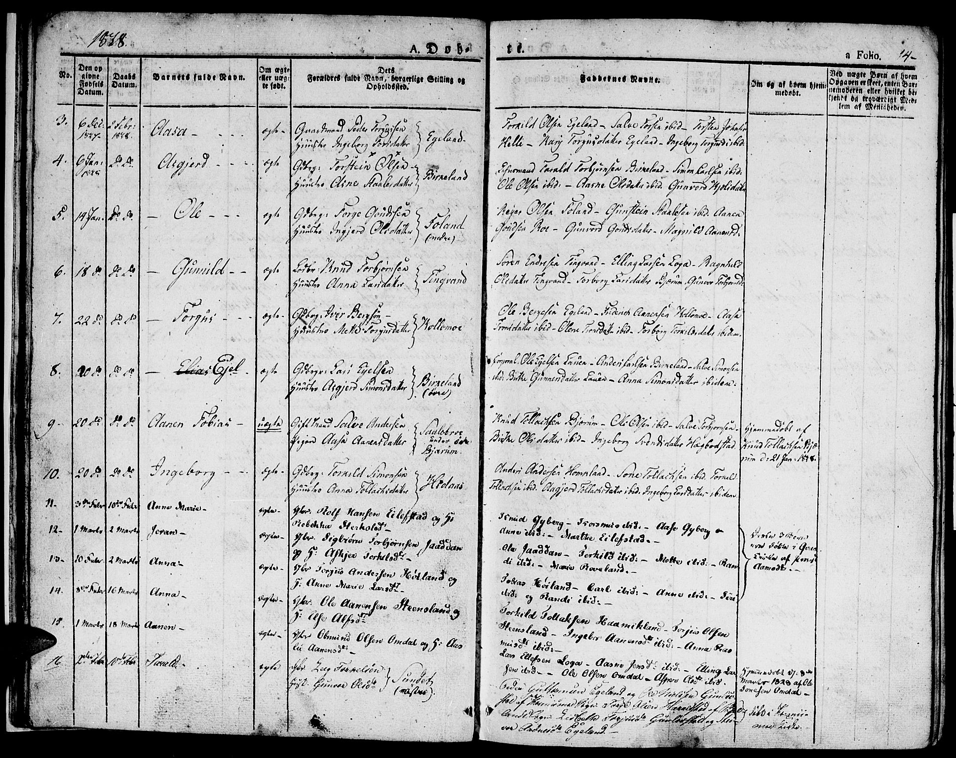 Hægebostad sokneprestkontor, AV/SAK-1111-0024/F/Fa/Faa/L0003: Parish register (official) no. A 3 /1, 1825-1834, p. 14