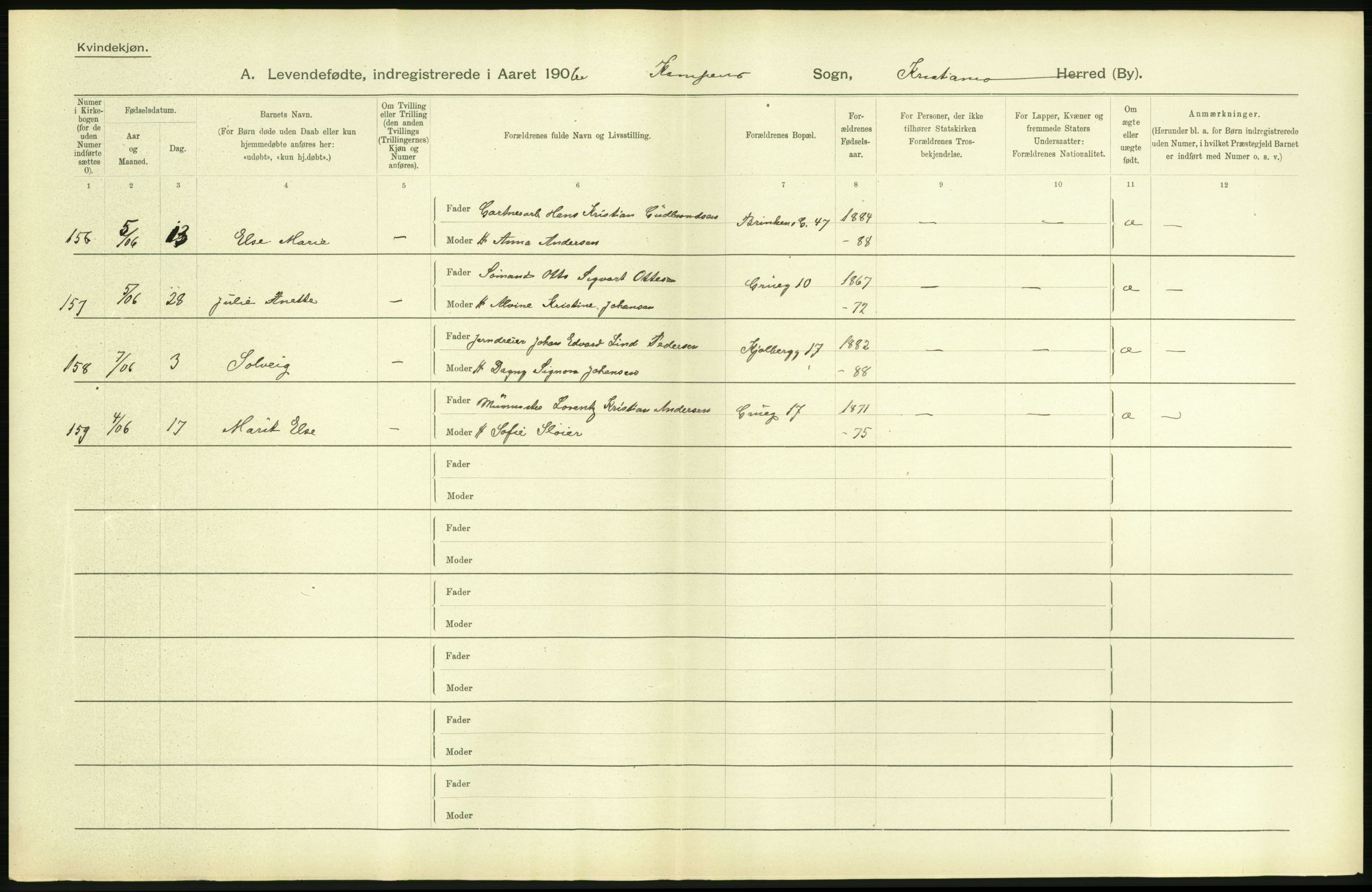 Statistisk sentralbyrå, Sosiodemografiske emner, Befolkning, AV/RA-S-2228/D/Df/Dfa/Dfad/L0007: Kristiania: Levendefødte menn og kvinner., 1906, p. 780