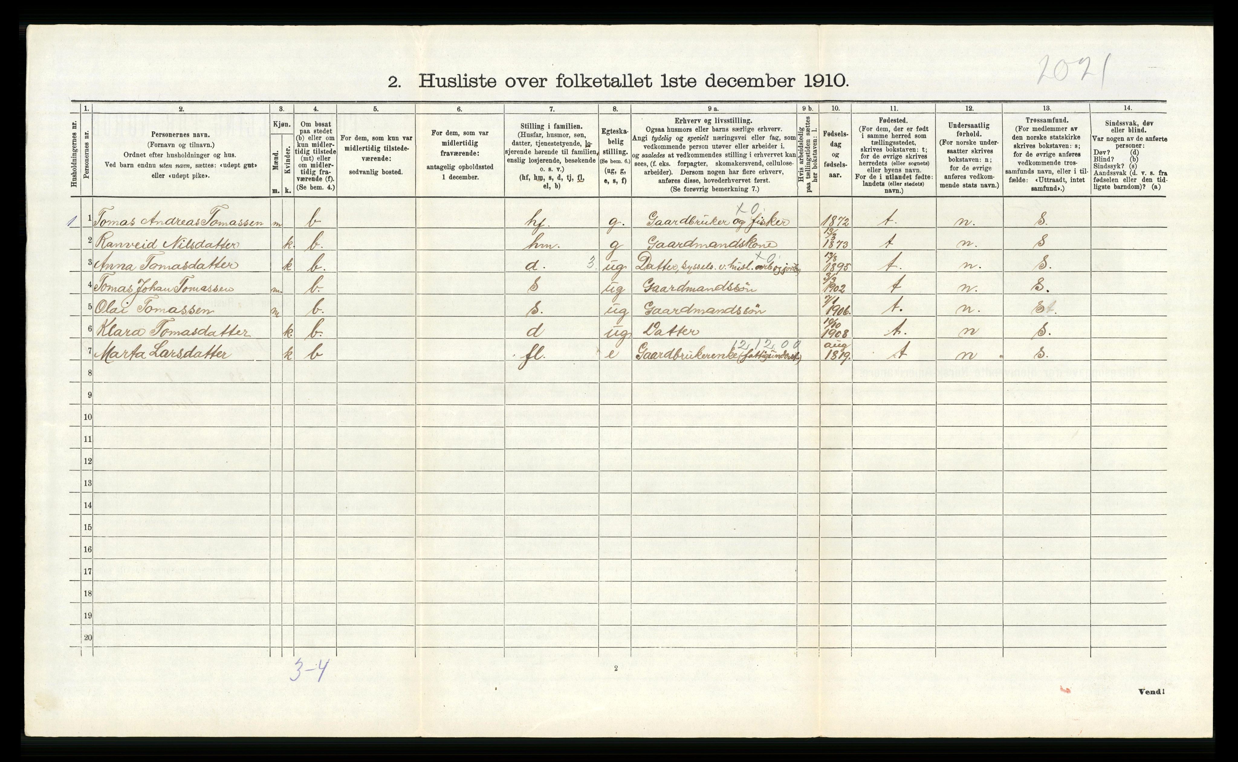 RA, 1910 census for Fitjar, 1910, p. 394