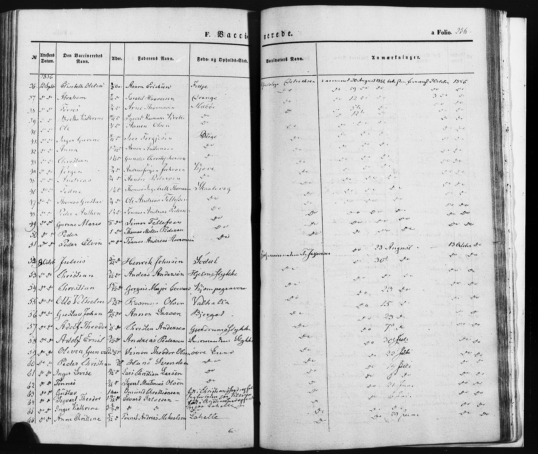 Oddernes sokneprestkontor, SAK/1111-0033/F/Fa/Faa/L0007: Parish register (official) no. A 7, 1851-1863, p. 256