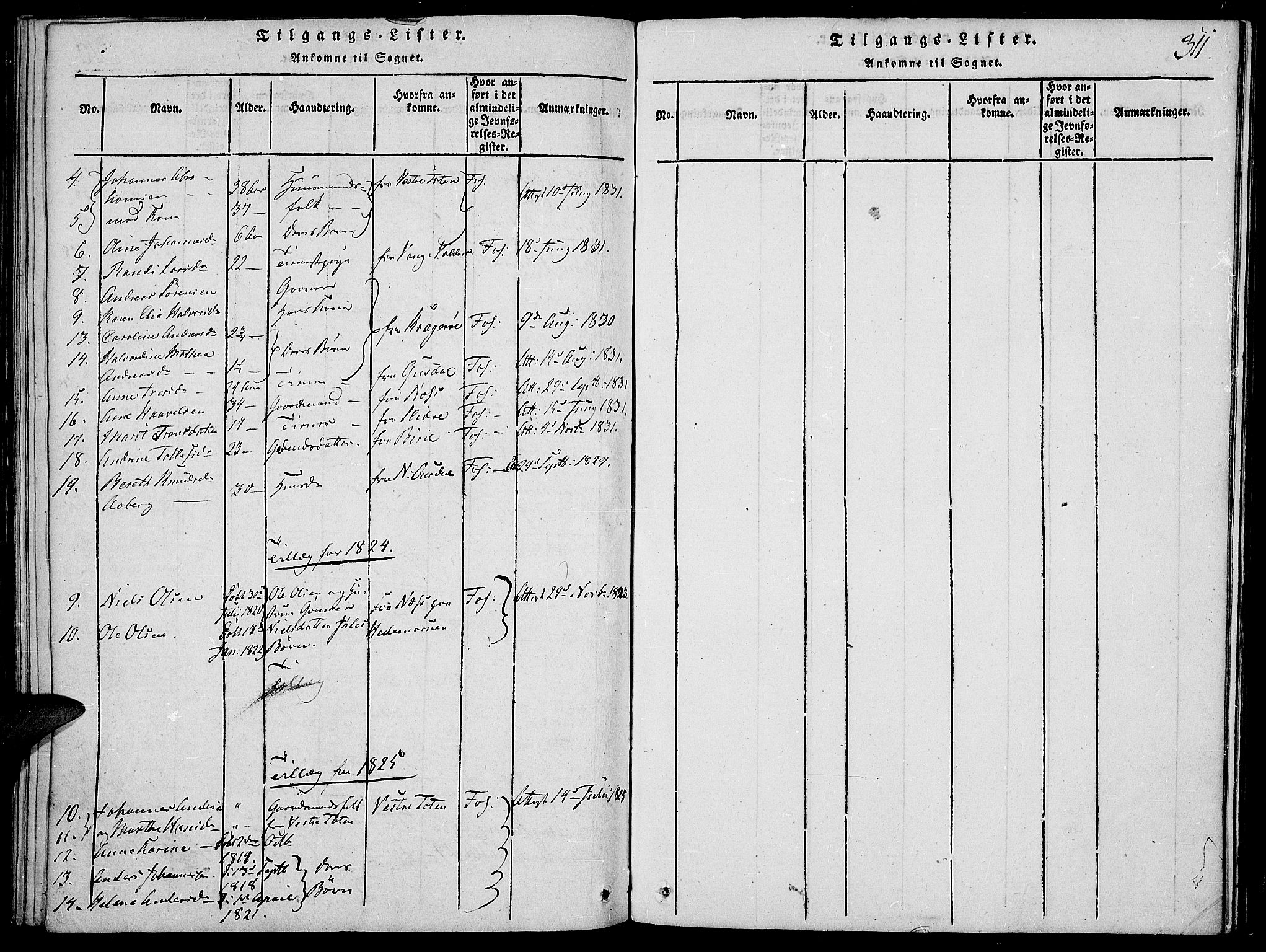 Vardal prestekontor, SAH/PREST-100/H/Ha/Haa/L0004: Parish register (official) no. 4, 1814-1831, p. 311