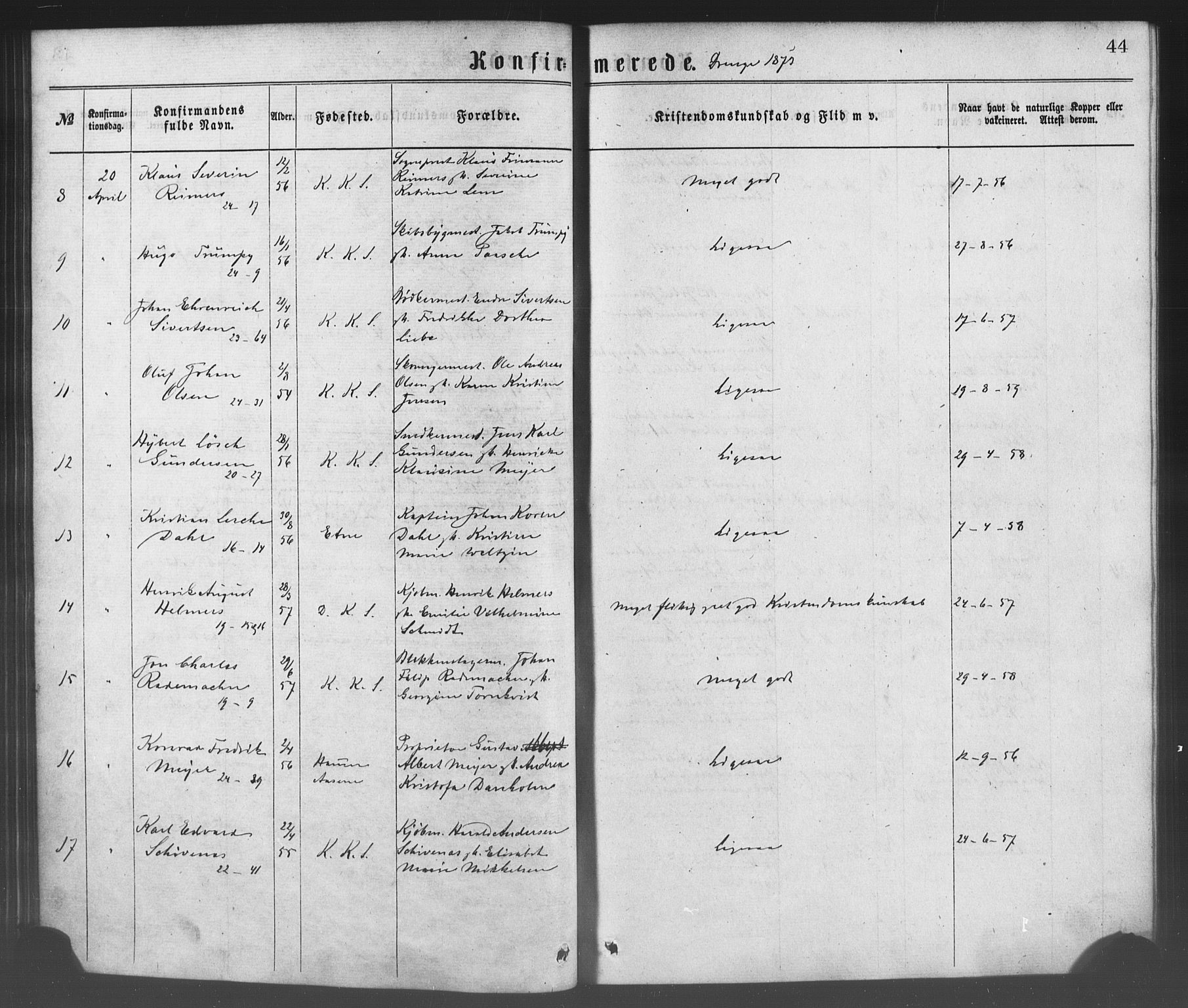 Korskirken sokneprestembete, AV/SAB-A-76101/H/Haa/L0028: Parish register (official) no. C 4, 1868-1879, p. 44