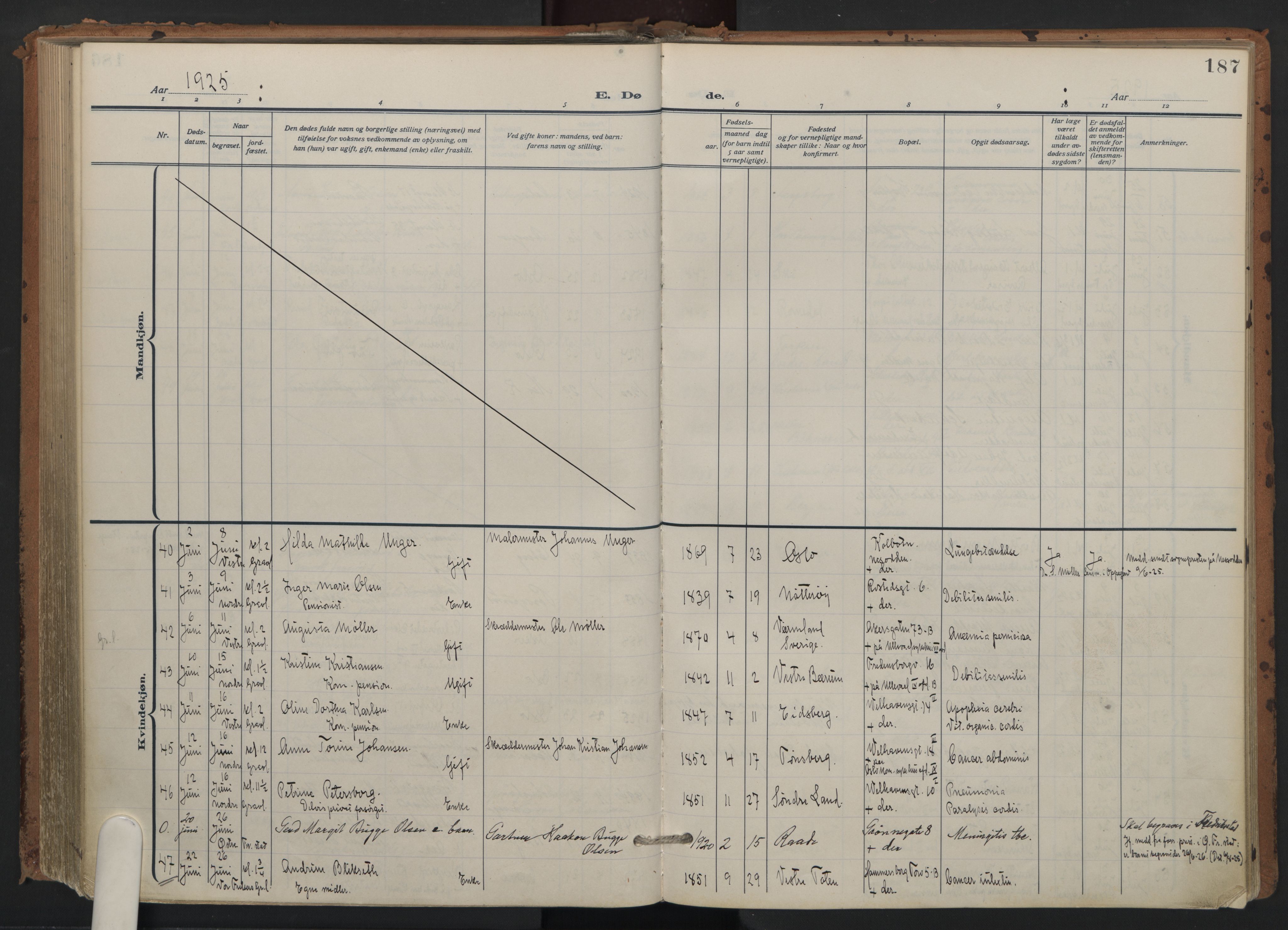 Trefoldighet prestekontor Kirkebøker, AV/SAO-A-10882/F/Fd/L0005: Parish register (official) no. IV 5, 1912-1929, p. 187