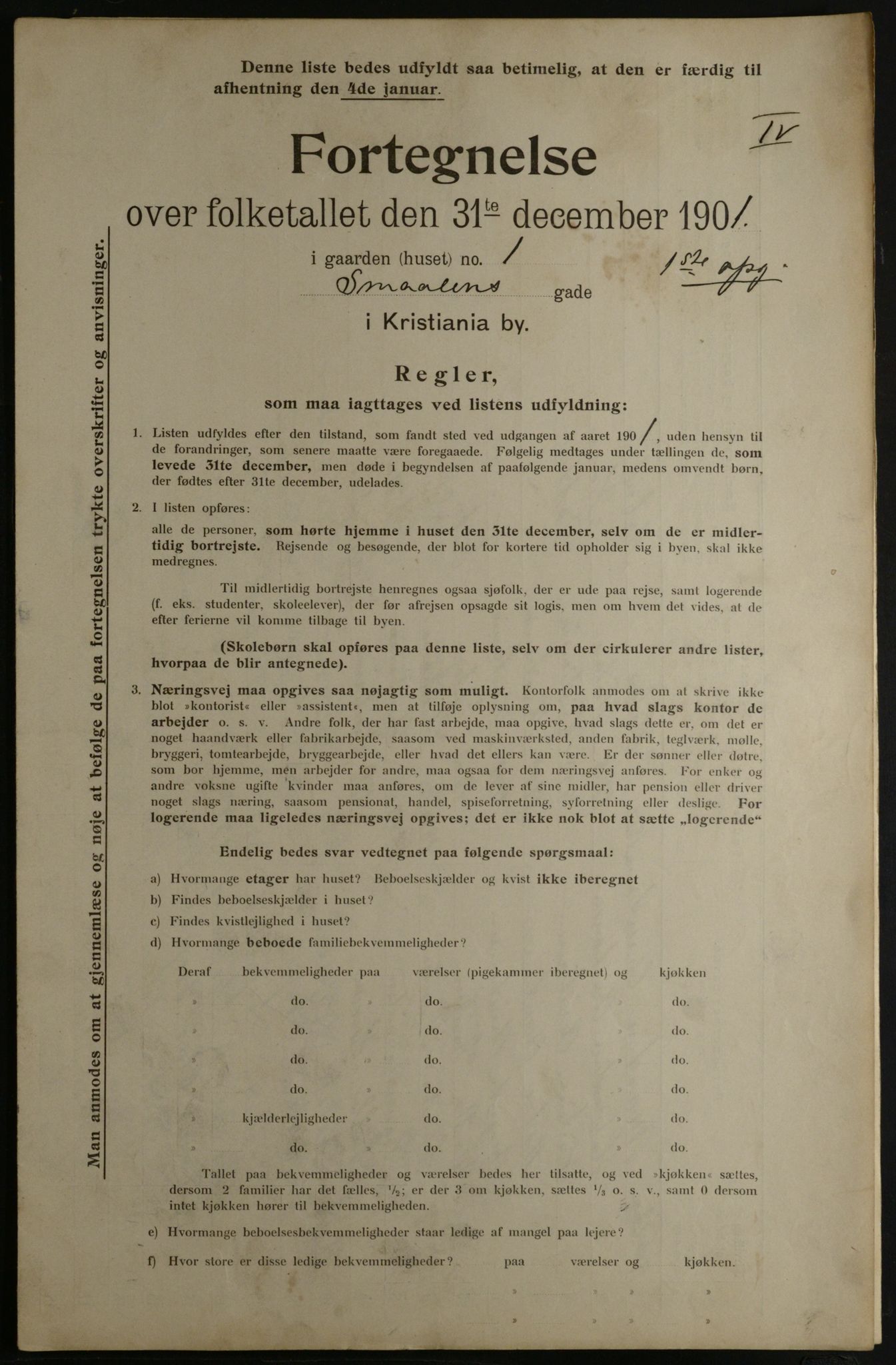 OBA, Municipal Census 1901 for Kristiania, 1901, p. 15054