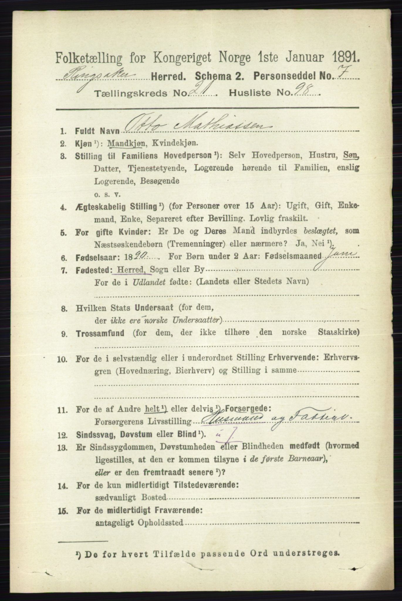 RA, 1891 census for 0412 Ringsaker, 1891, p. 12312