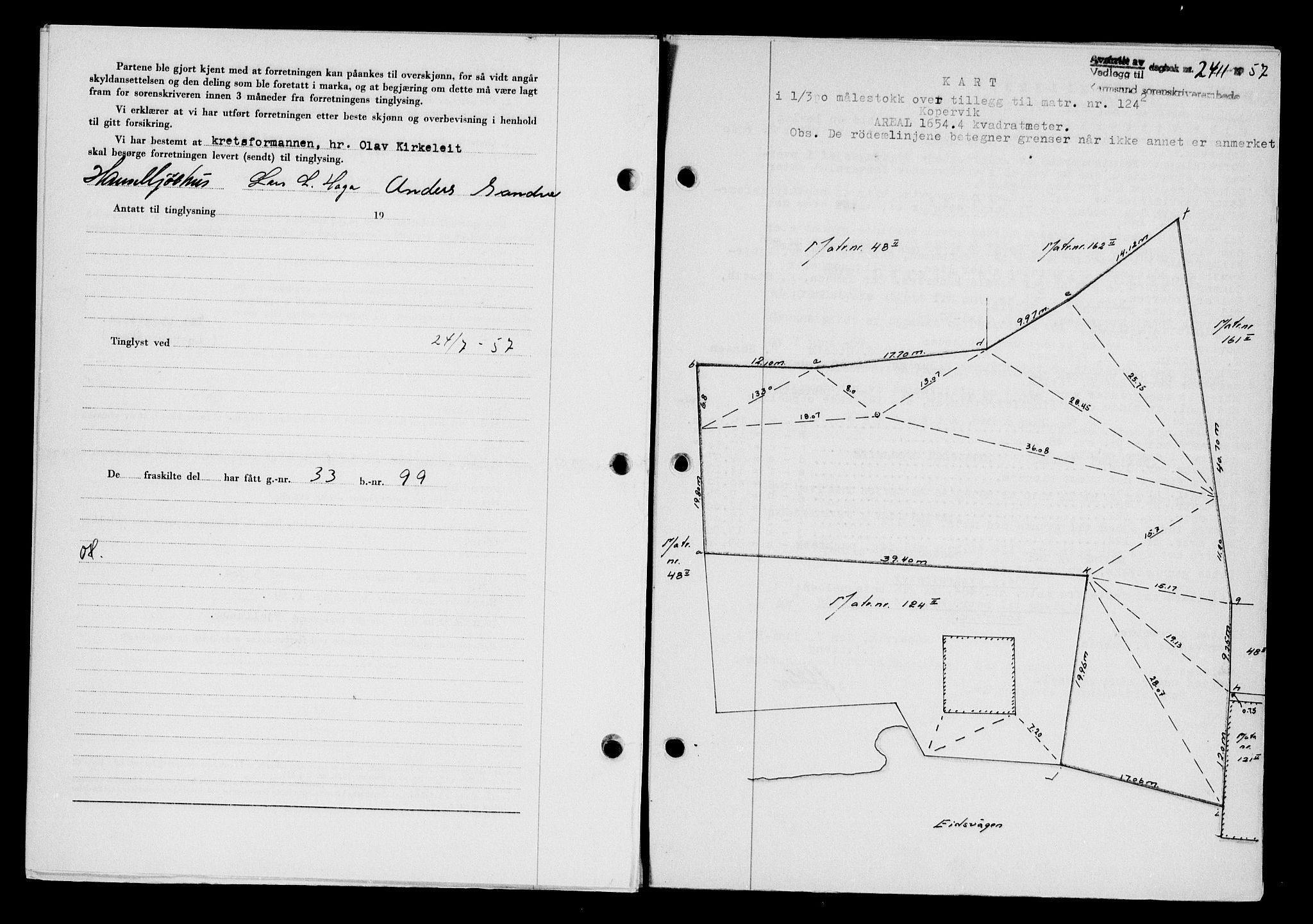 Karmsund sorenskriveri, AV/SAST-A-100311/01/II/IIB/L0125: Mortgage book no. 105A, 1957-1957, Diary no: : 2411/1957