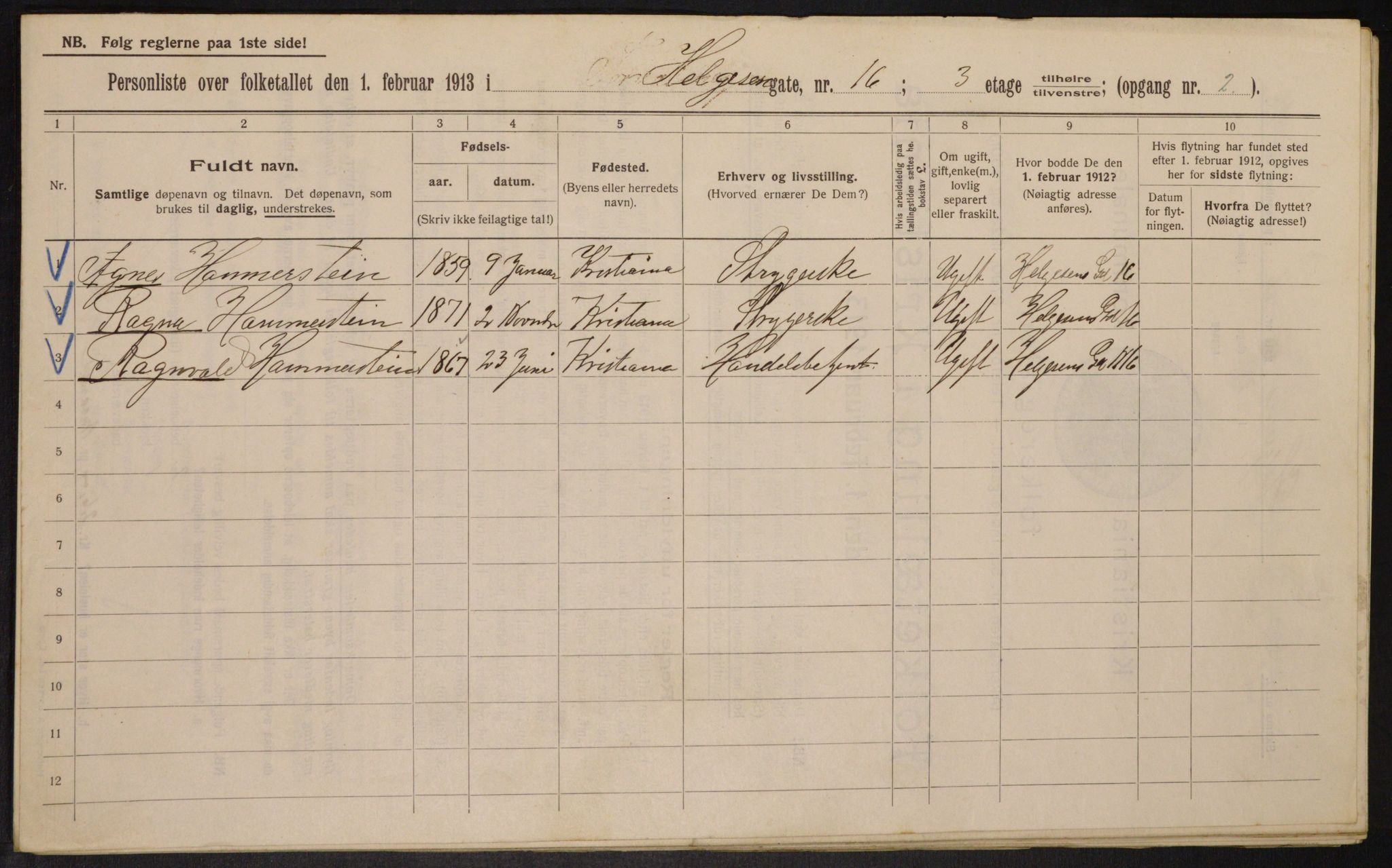 OBA, Municipal Census 1913 for Kristiania, 1913, p. 37835