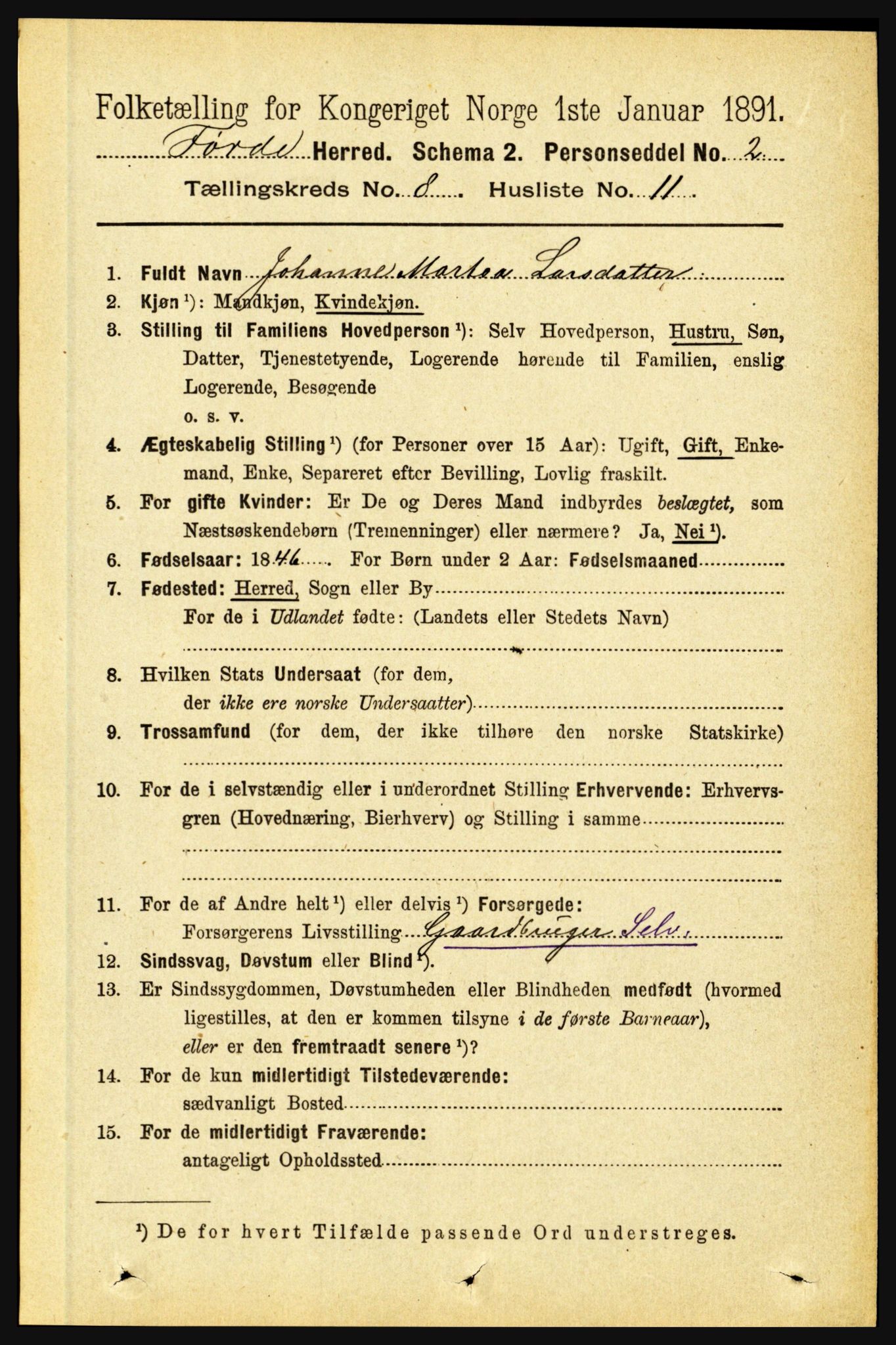 RA, 1891 census for 1432 Førde, 1891, p. 2952