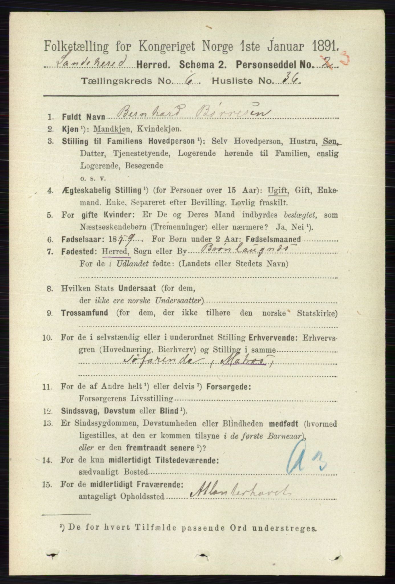 RA, 1891 census for 0724 Sandeherred, 1891, p. 3700