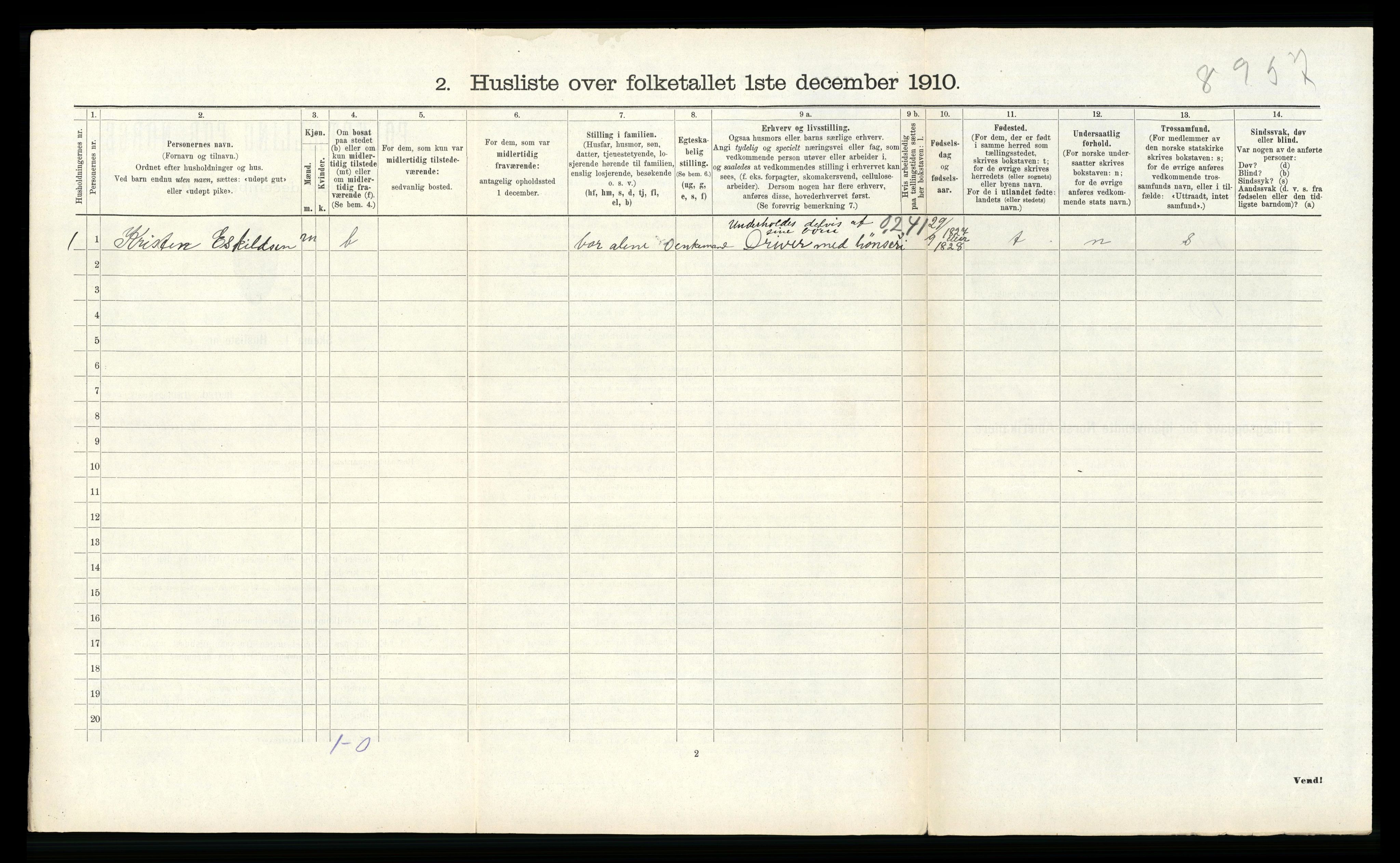 RA, 1910 census for Vennesla, 1910, p. 579