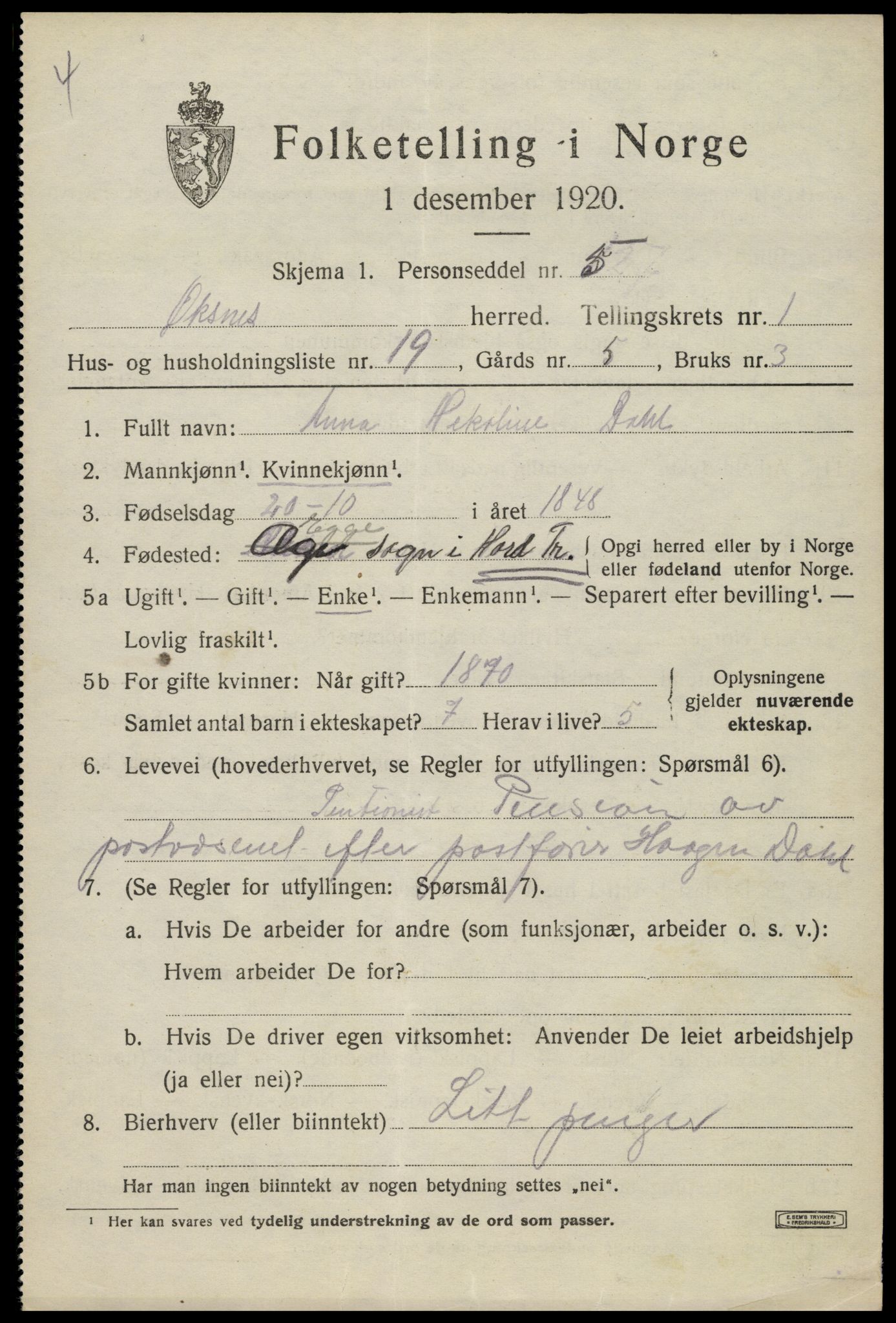 SAT, 1920 census for Øksnes, 1920, p. 980