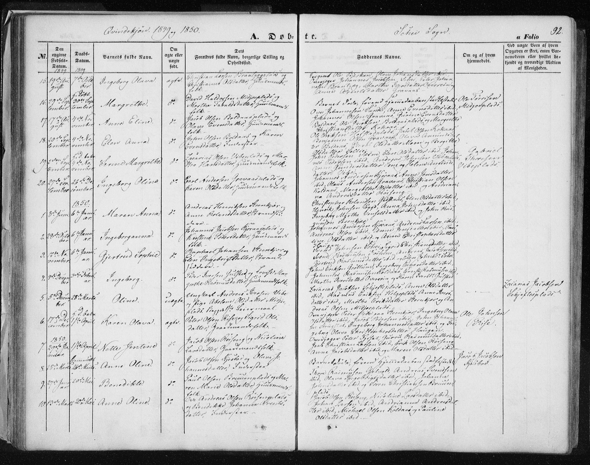 Ministerialprotokoller, klokkerbøker og fødselsregistre - Nord-Trøndelag, SAT/A-1458/735/L0342: Parish register (official) no. 735A07 /2, 1849-1862, p. 92