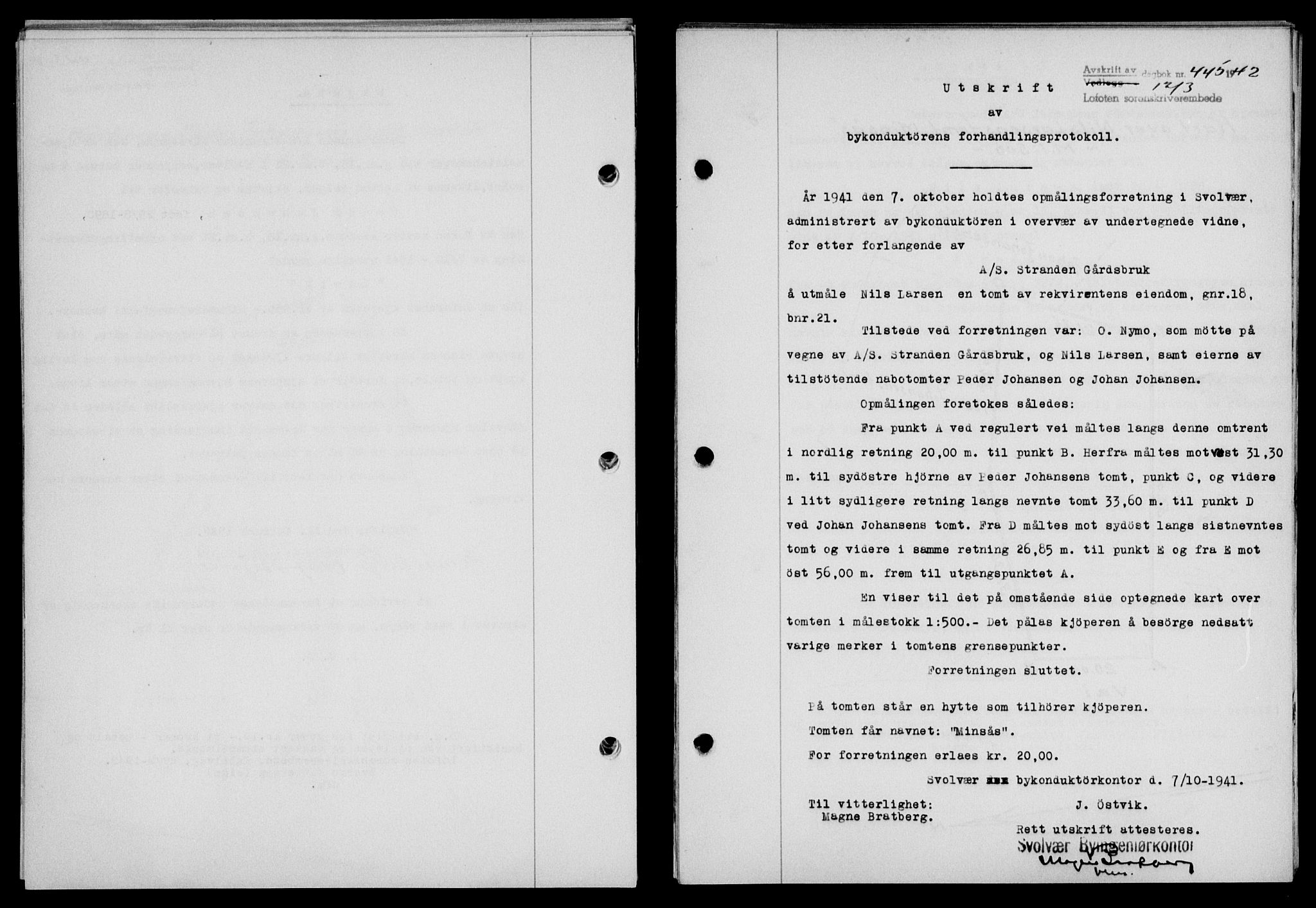 Lofoten sorenskriveri, SAT/A-0017/1/2/2C/L0009a: Mortgage book no. 9a, 1941-1942, Diary no: : 445/1942