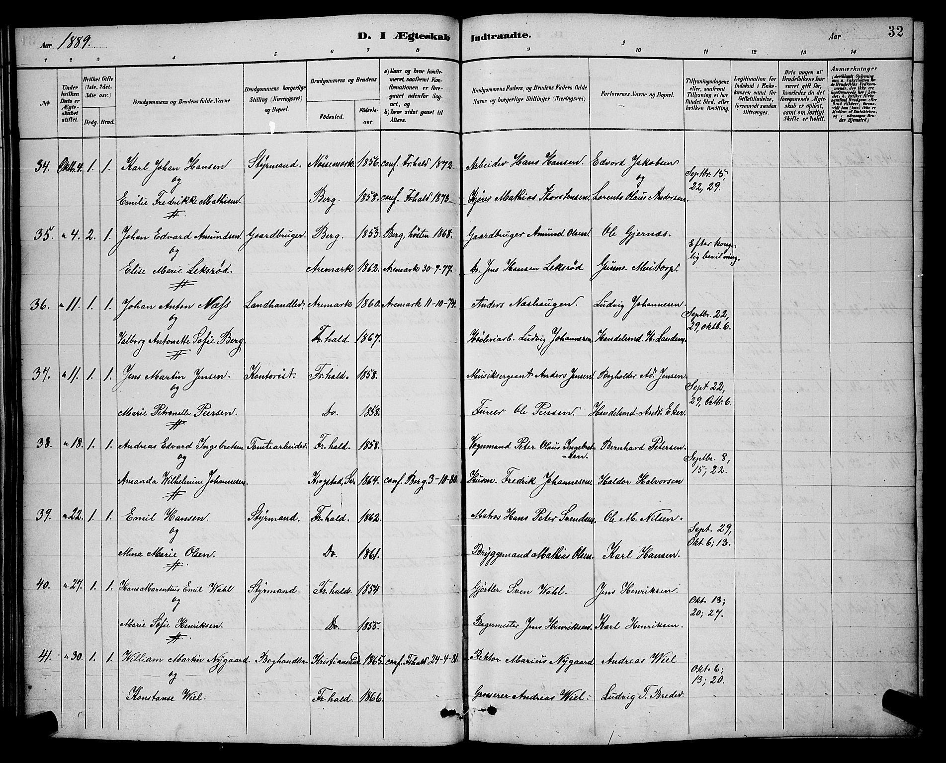 Halden prestekontor Kirkebøker, SAO/A-10909/G/Ga/L0009: Parish register (copy) no. 9, 1885-1908, p. 32