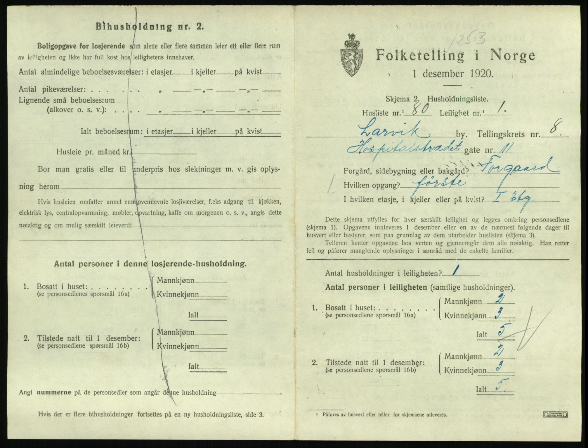 SAKO, 1920 census for Larvik, 1920, p. 6840