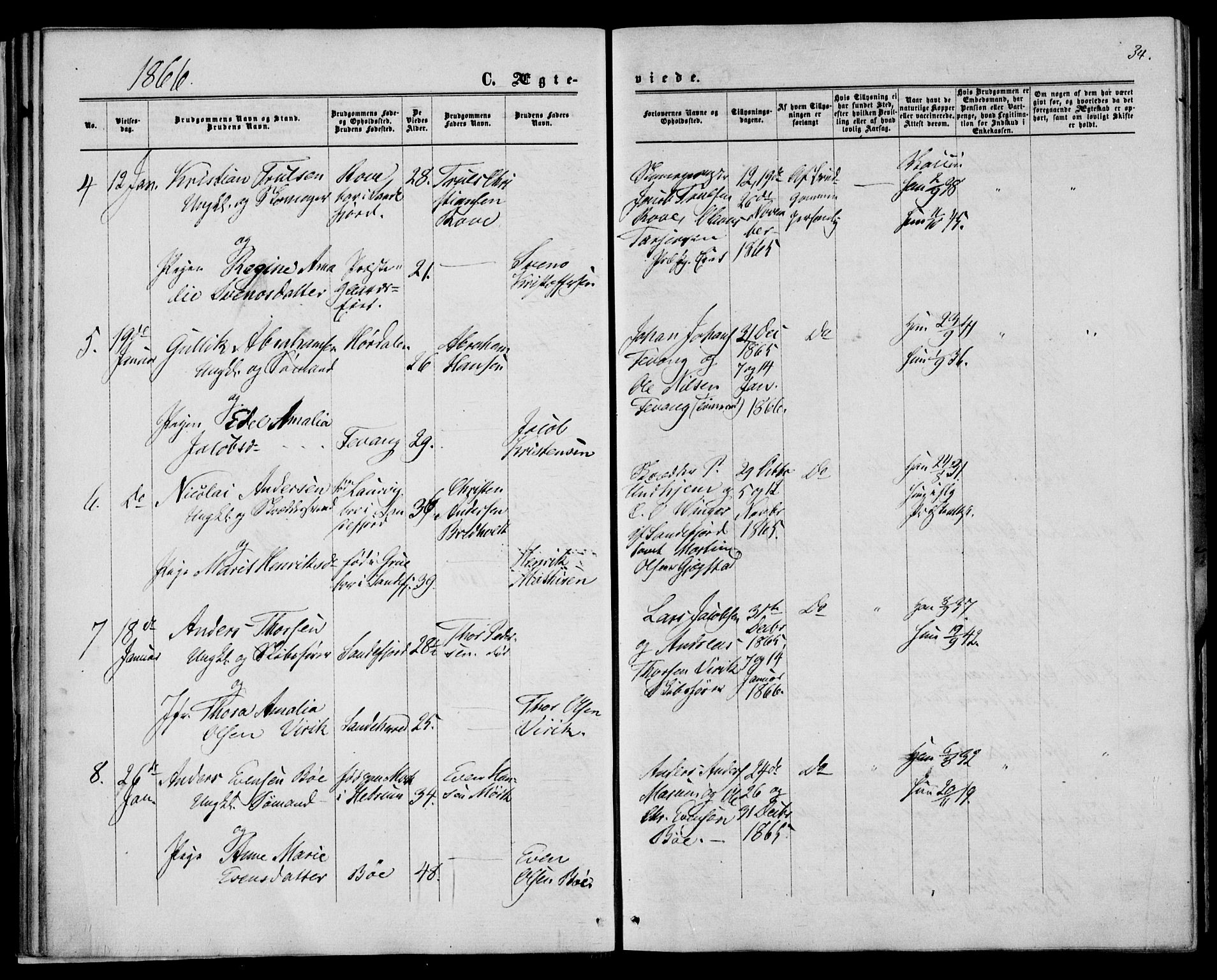 Sandar kirkebøker, SAKO/A-243/F/Fa/L0009: Parish register (official) no. 9, 1862-1871, p. 34