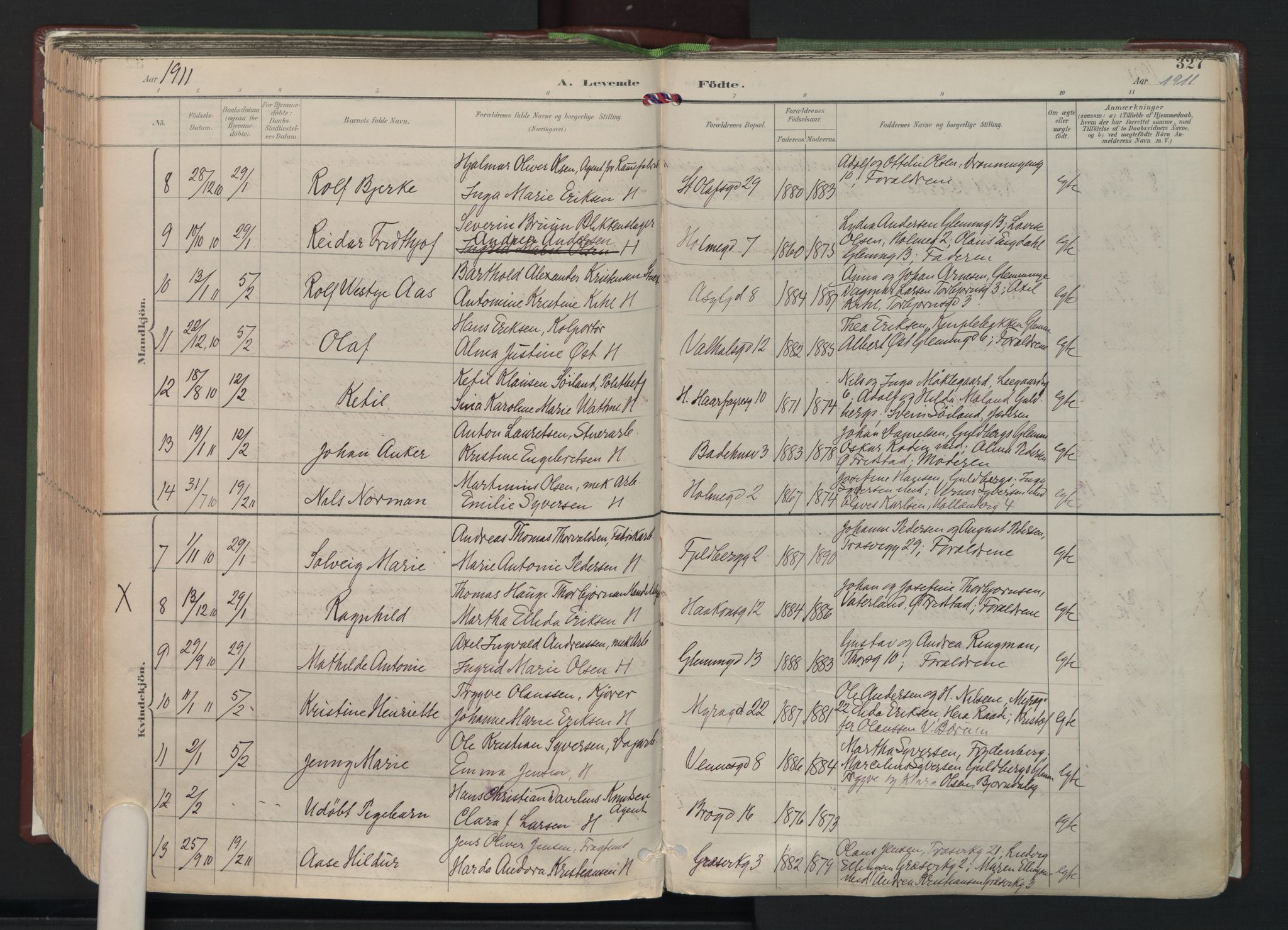 Fredrikstad domkirkes prestekontor Kirkebøker, AV/SAO-A-10906/F/Fa/L0006: Parish register (official) no. 6, 1894-1914, p. 327