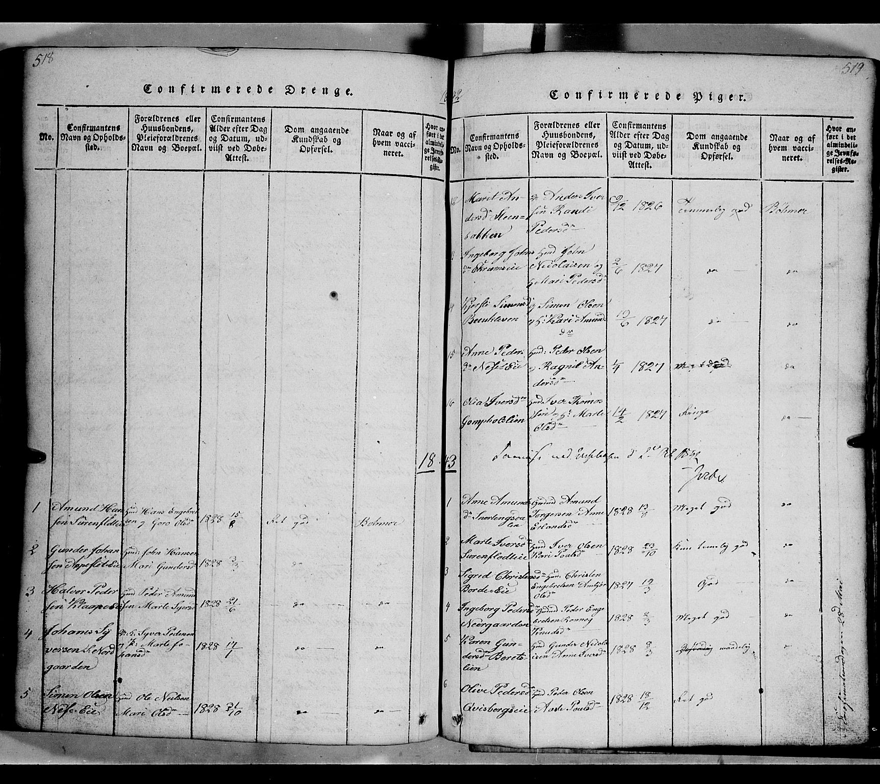Gausdal prestekontor, SAH/PREST-090/H/Ha/Hab/L0002: Parish register (copy) no. 2, 1818-1874, p. 518-519