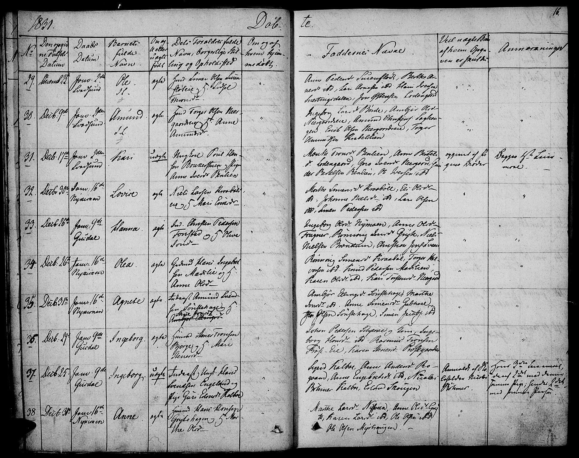 Gausdal prestekontor, SAH/PREST-090/H/Ha/Haa/L0006: Parish register (official) no. 6, 1830-1839, p. 16