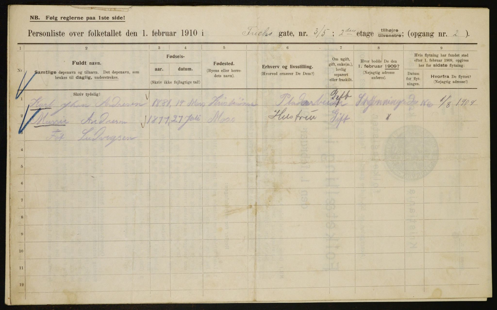 OBA, Municipal Census 1910 for Kristiania, 1910, p. 25105