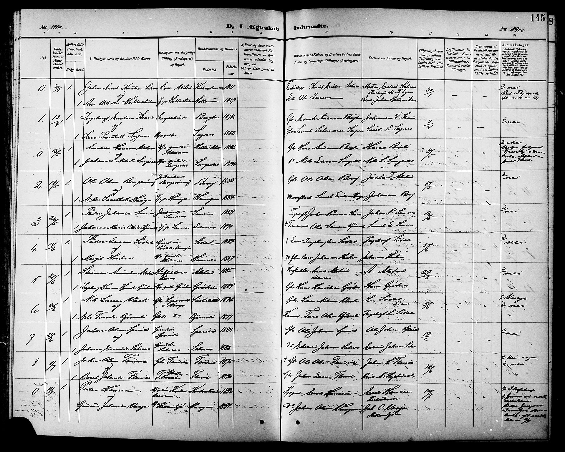 Ministerialprotokoller, klokkerbøker og fødselsregistre - Sør-Trøndelag, SAT/A-1456/630/L0505: Parish register (copy) no. 630C03, 1899-1914, p. 145
