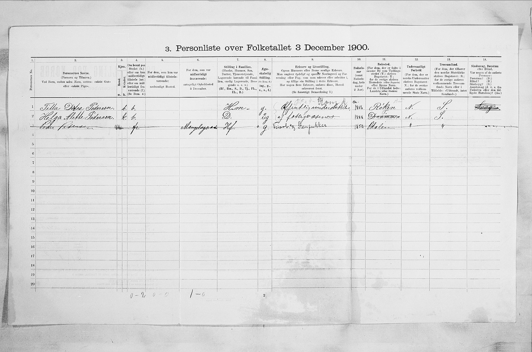 RA, 1900 census for Drammen, 1900, p. 1591