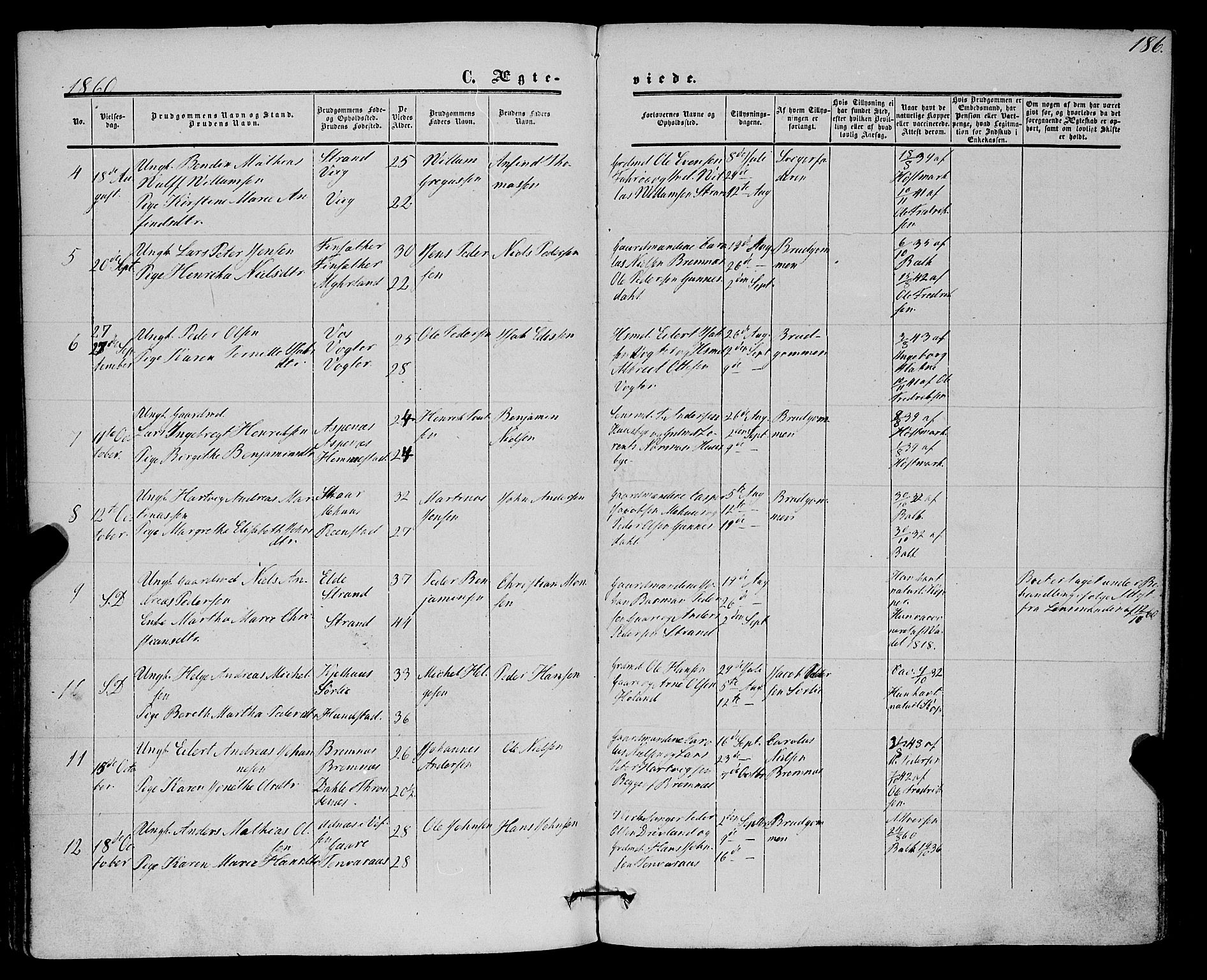 Kvæfjord sokneprestkontor, AV/SATØ-S-1323/G/Ga/Gaa/L0004kirke: Parish register (official) no. 4, 1857-1877, p. 186