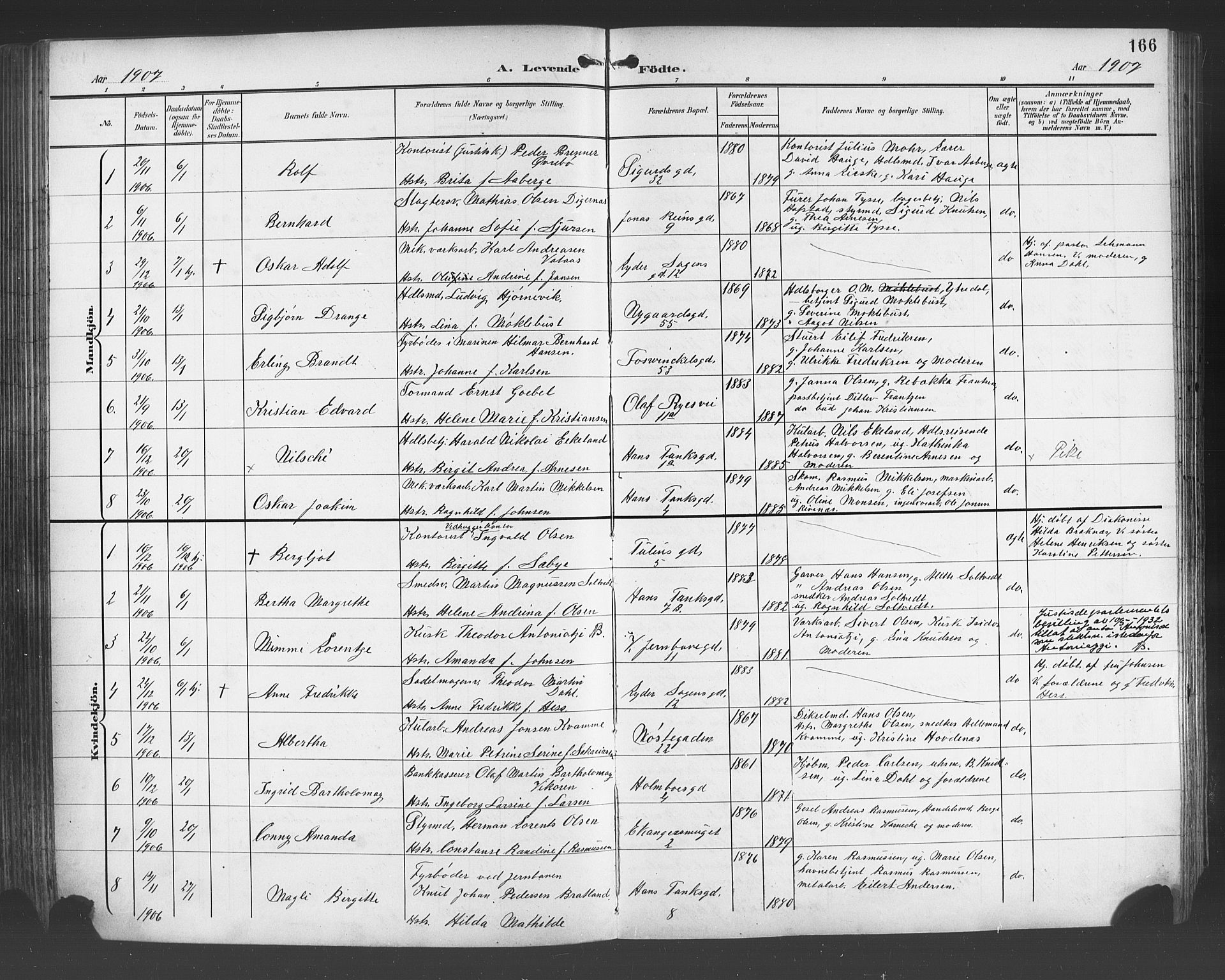 Johanneskirken sokneprestembete, SAB/A-76001/H/Hab: Parish register (copy) no. A 2, 1900-1912, p. 166